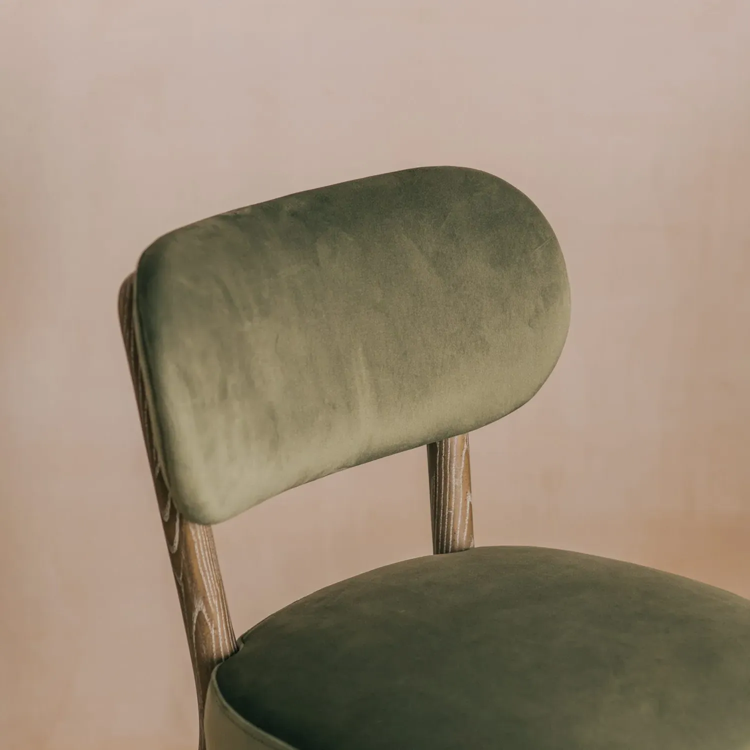 Rigby Kitchen Stool with Natural Legs - Moss Green, Velvet