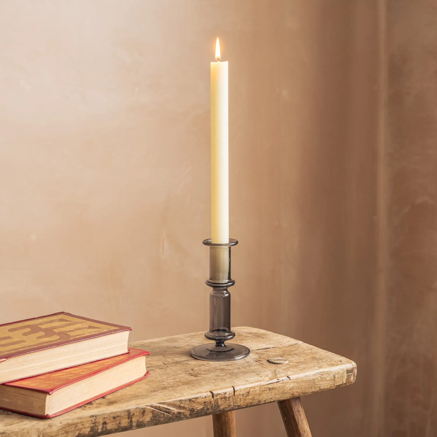 Ringed Glass Candle Holder - Grey