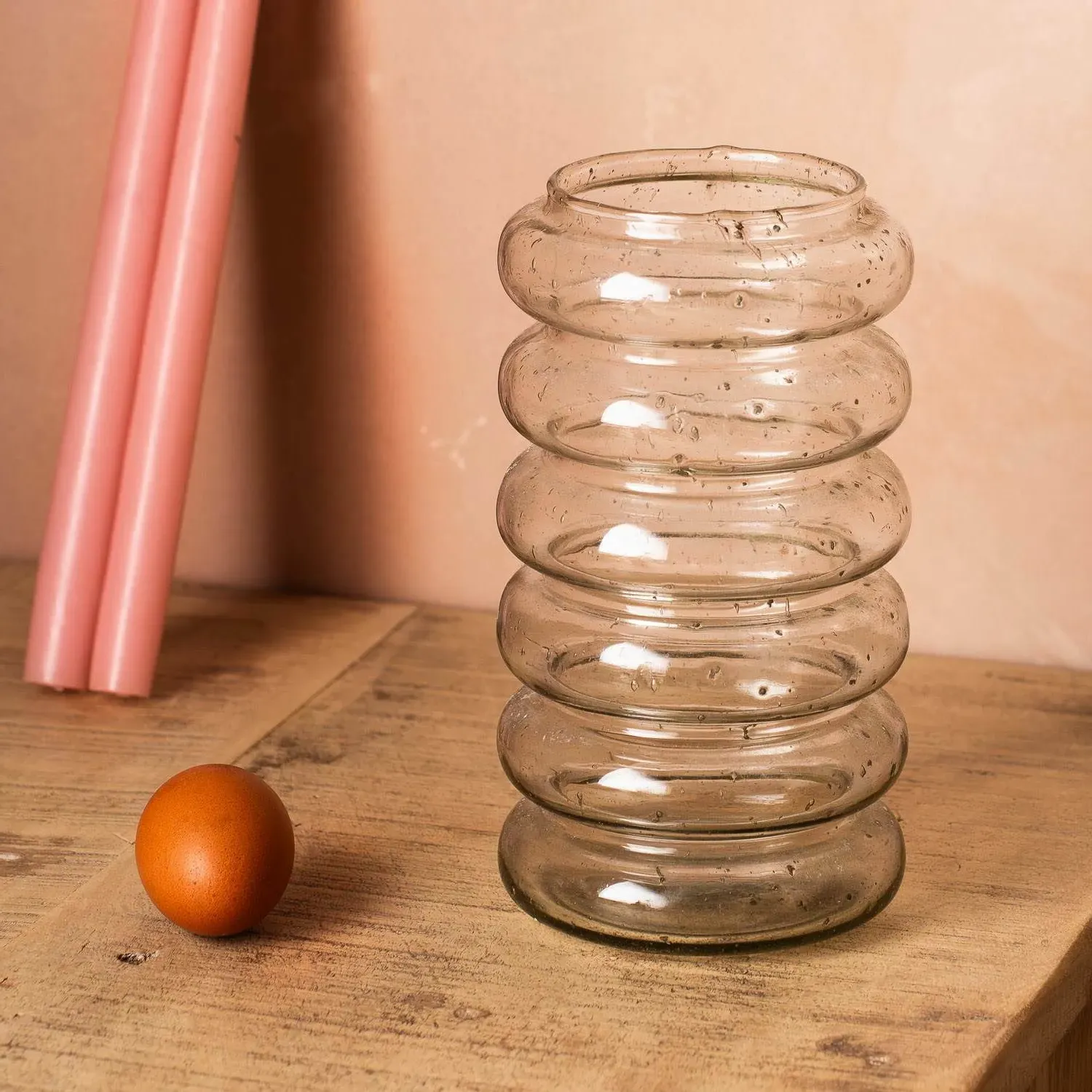 Ringed Speckled Glass Vase - Clear