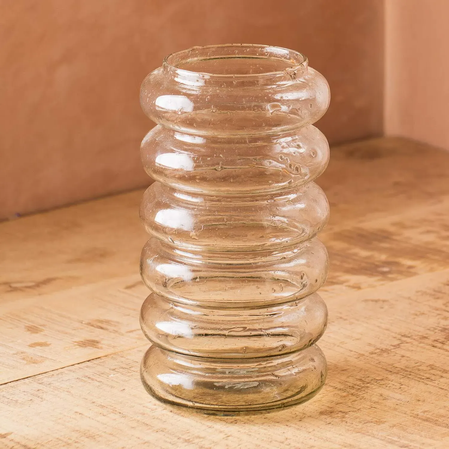 Ringed Speckled Glass Vase - Clear