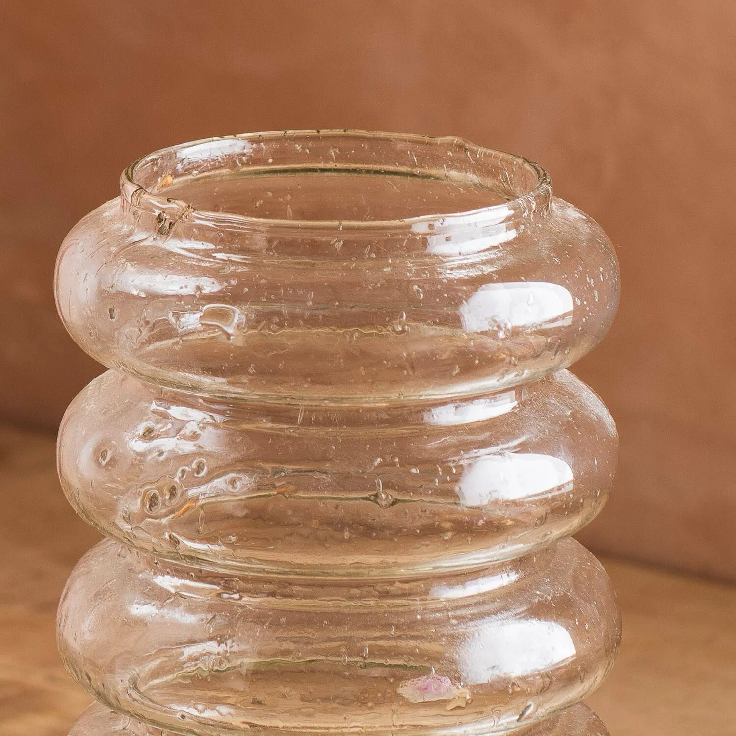 Ringed Speckled Glass Vase - Clear
