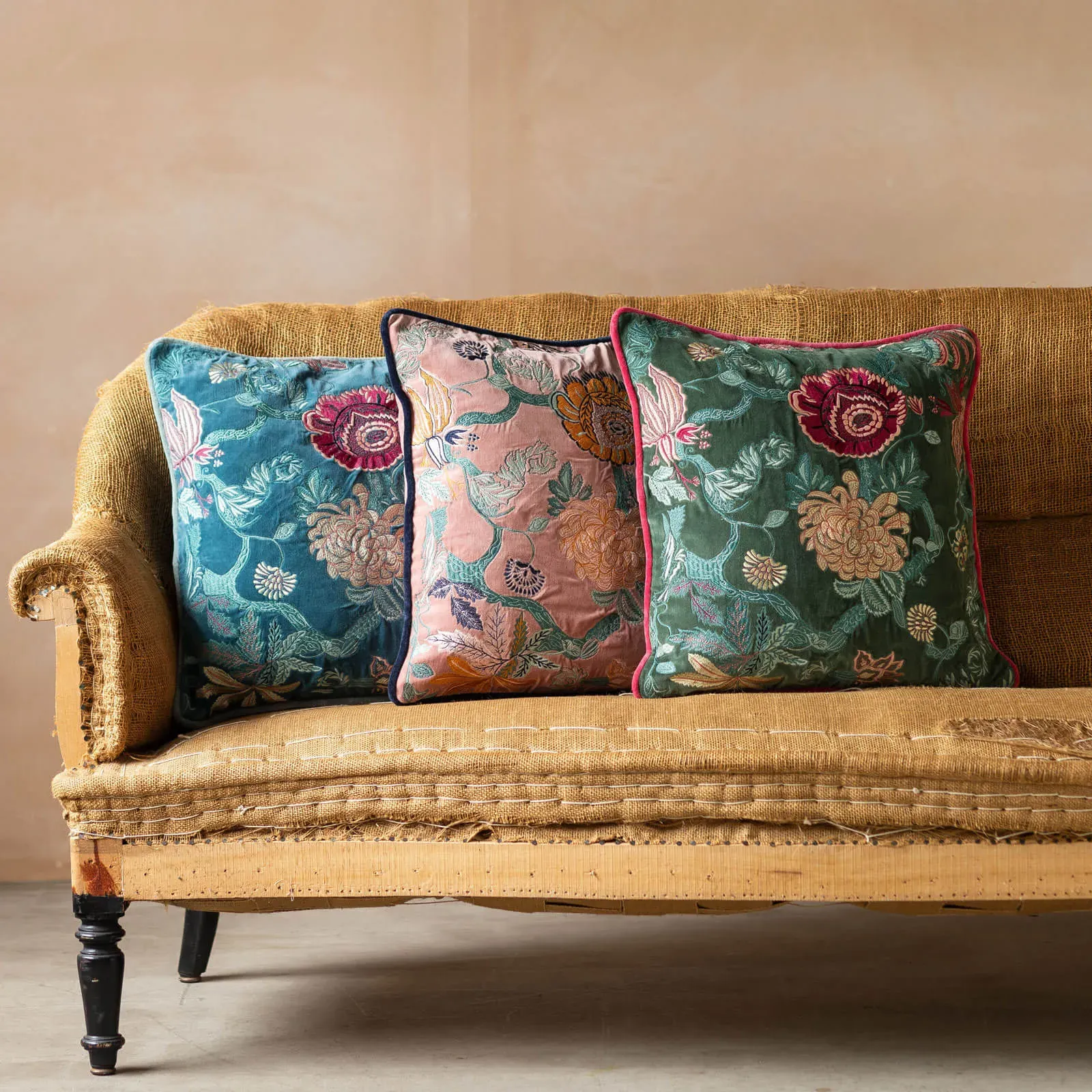 Rosalind Embroidered Square Cushion - Teal, Velvet image