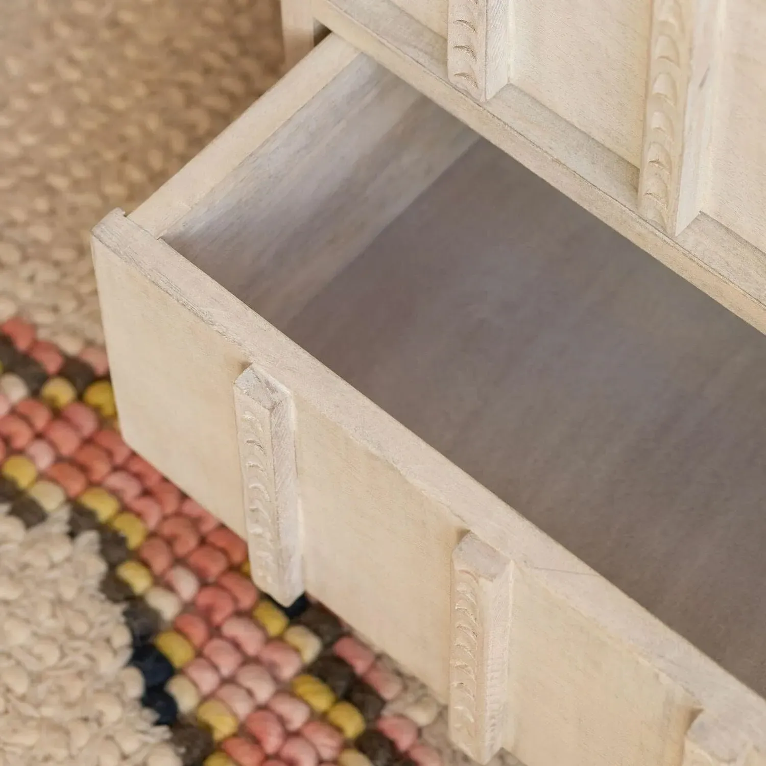 Rosie Bedside Table - Whitewash, Mango Wood