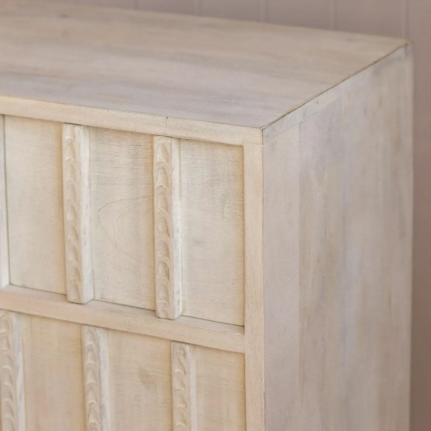 Rosie Bedside Table - Whitewash, Mango Wood