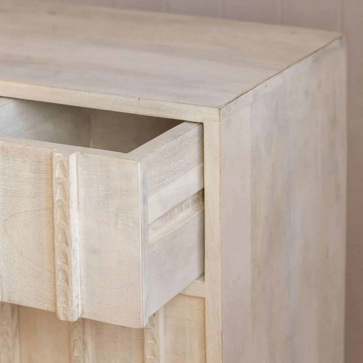 Rosie Bedside Table - Whitewash, Mango Wood