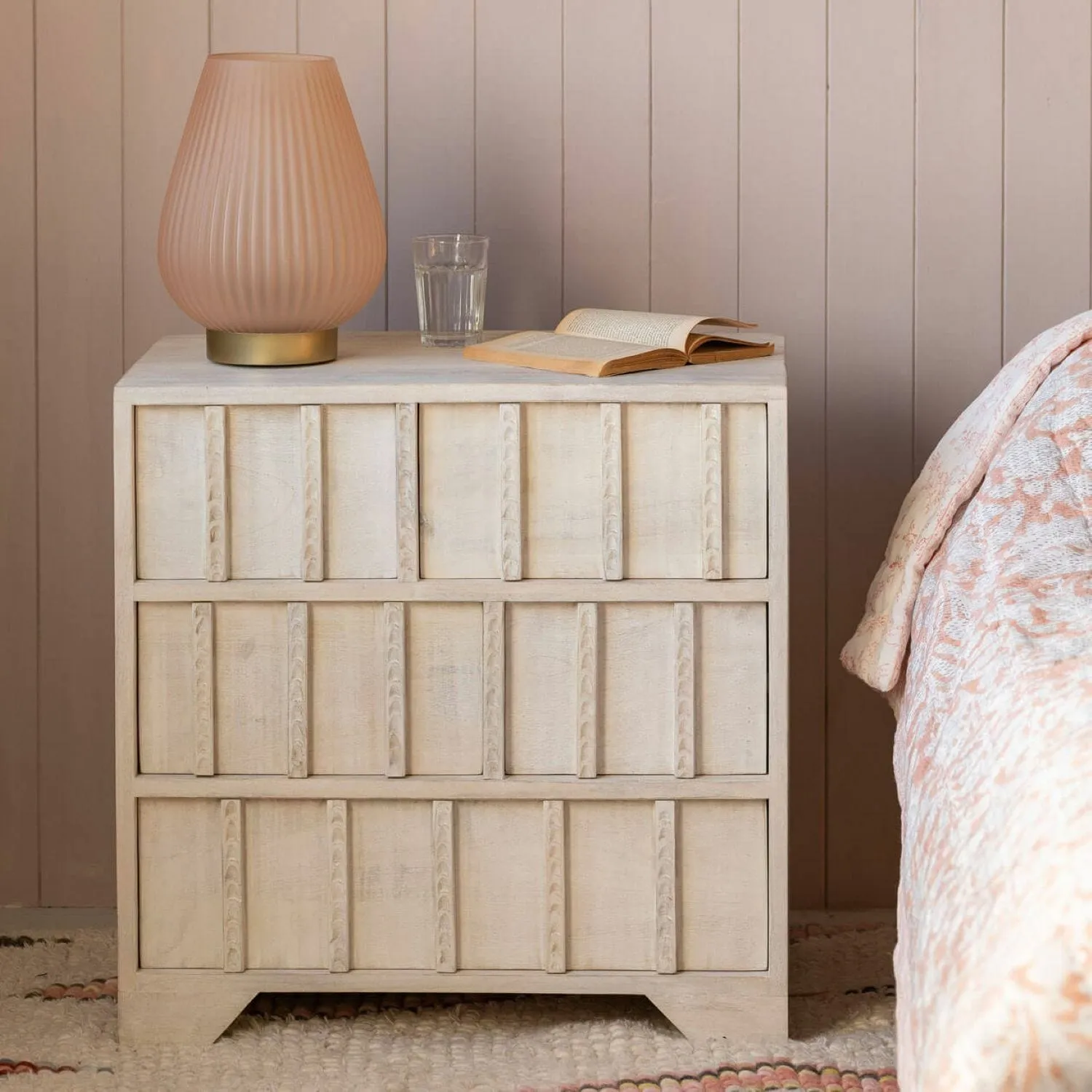Rosie Bedside Table - Whitewash, Mango Wood image