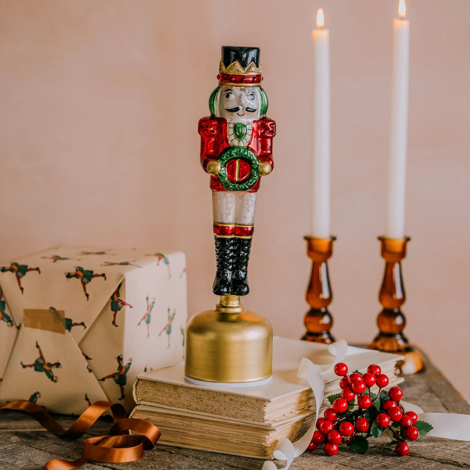 Rotating Light Up Nutcracker - Glass