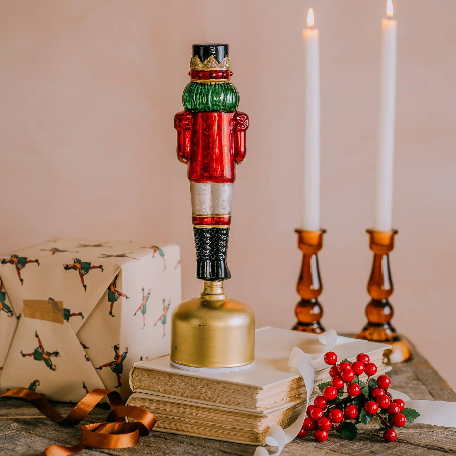Rotating Light Up Nutcracker - Glass