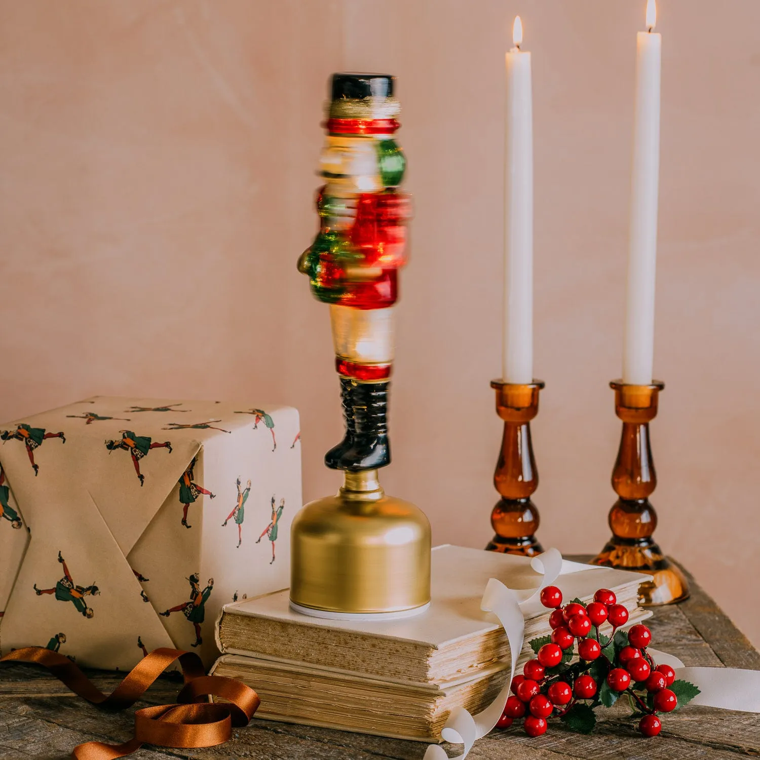 Rotating Light Up Nutcracker - Glass