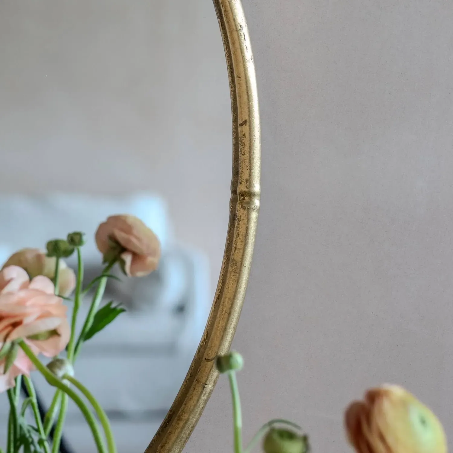 Round Bamboo Wall Mirror - Antique Gold, Iron