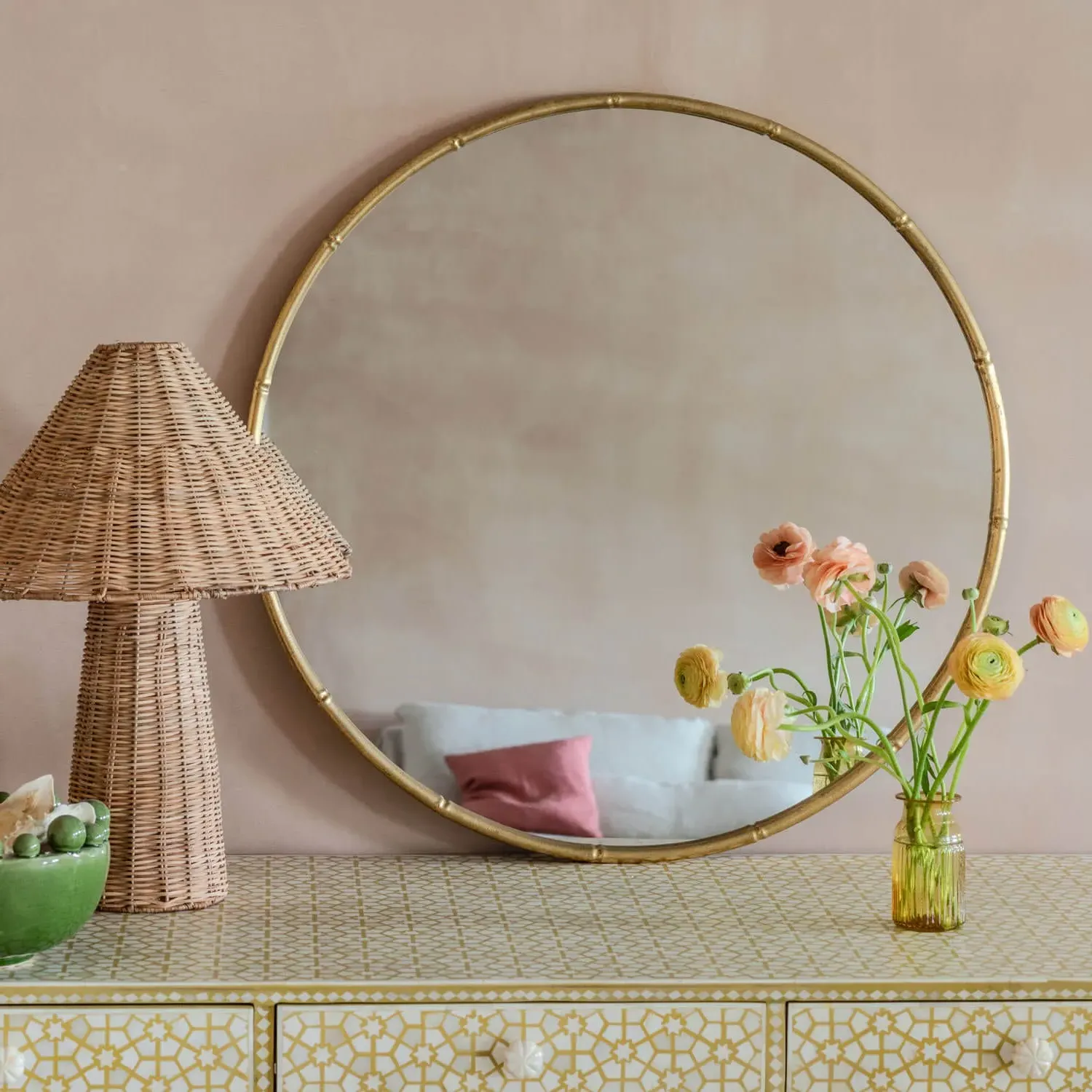 Round Bamboo Wall Mirror - Antique Gold, Iron image