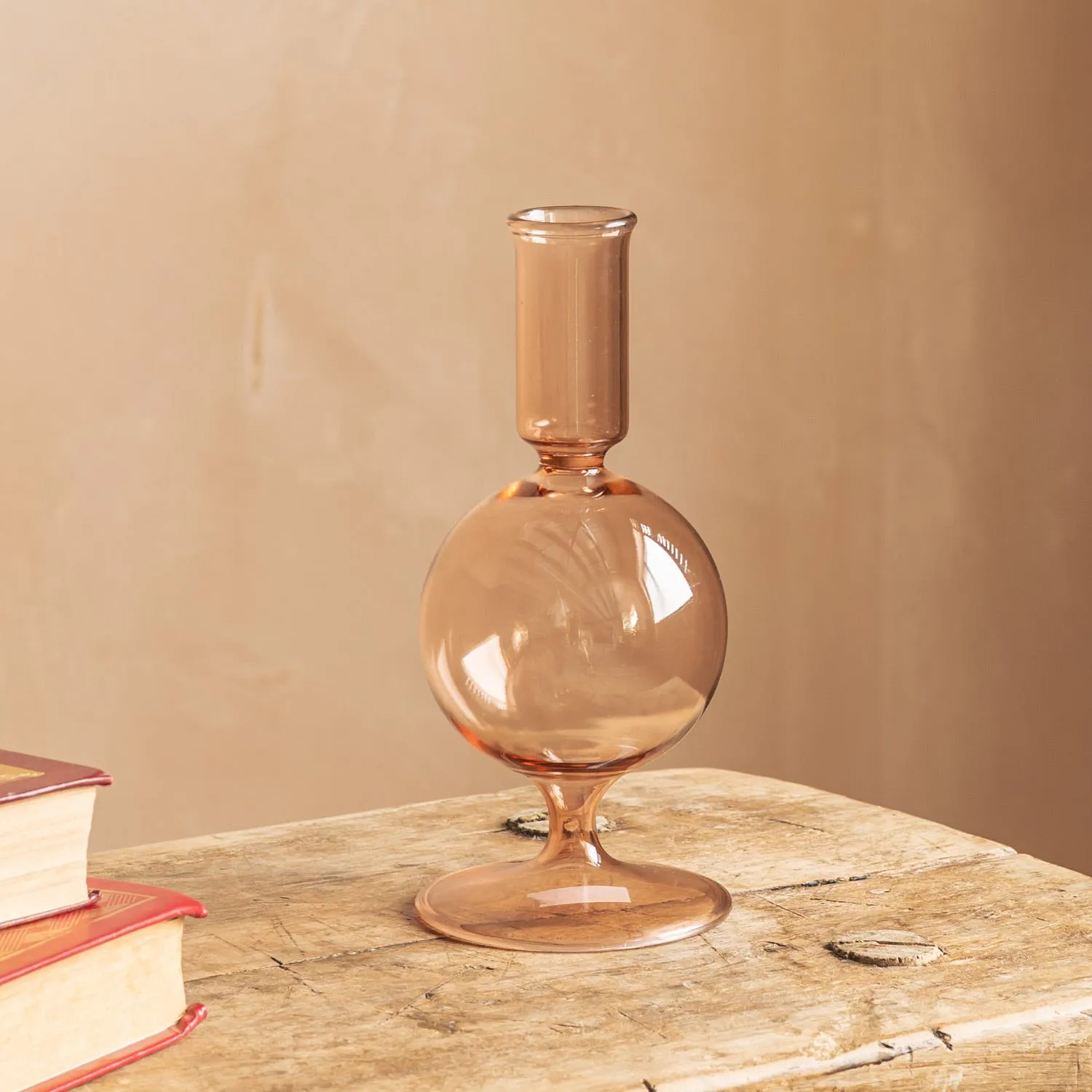 Round Glass Candle Holder - Pink