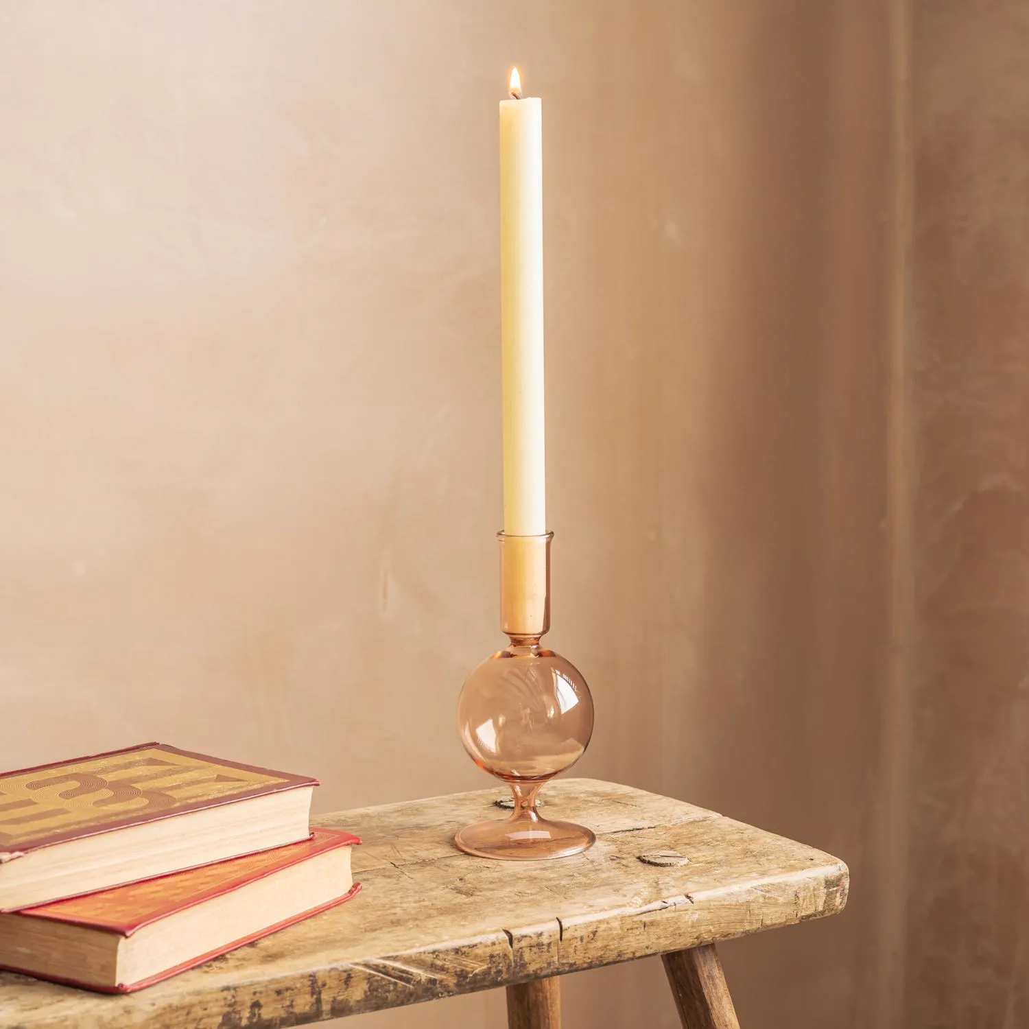 Round Glass Candle Holder - Pink