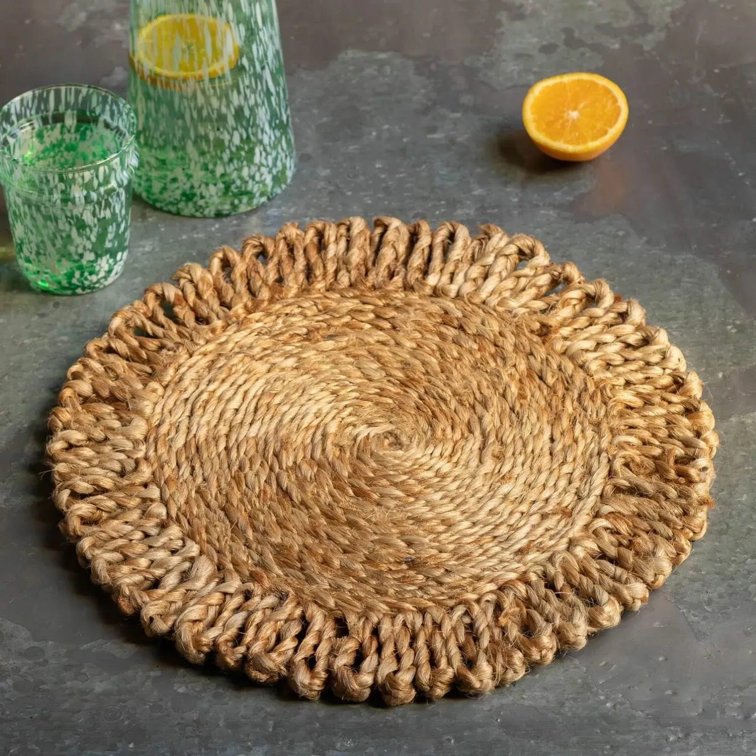 Round Jute Placemat with Looped Border - Natural image