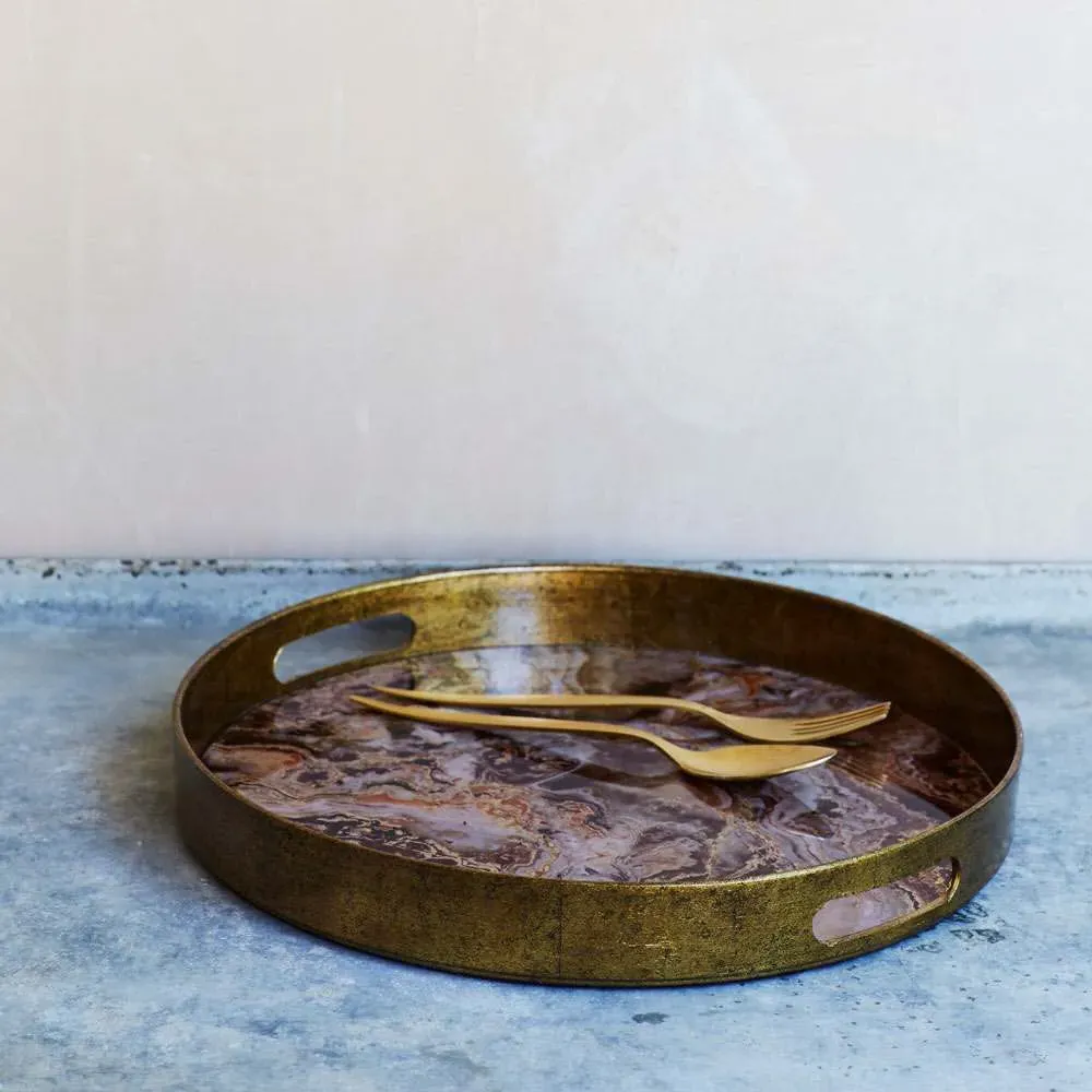 Round Marble Effect Tray - Metal image