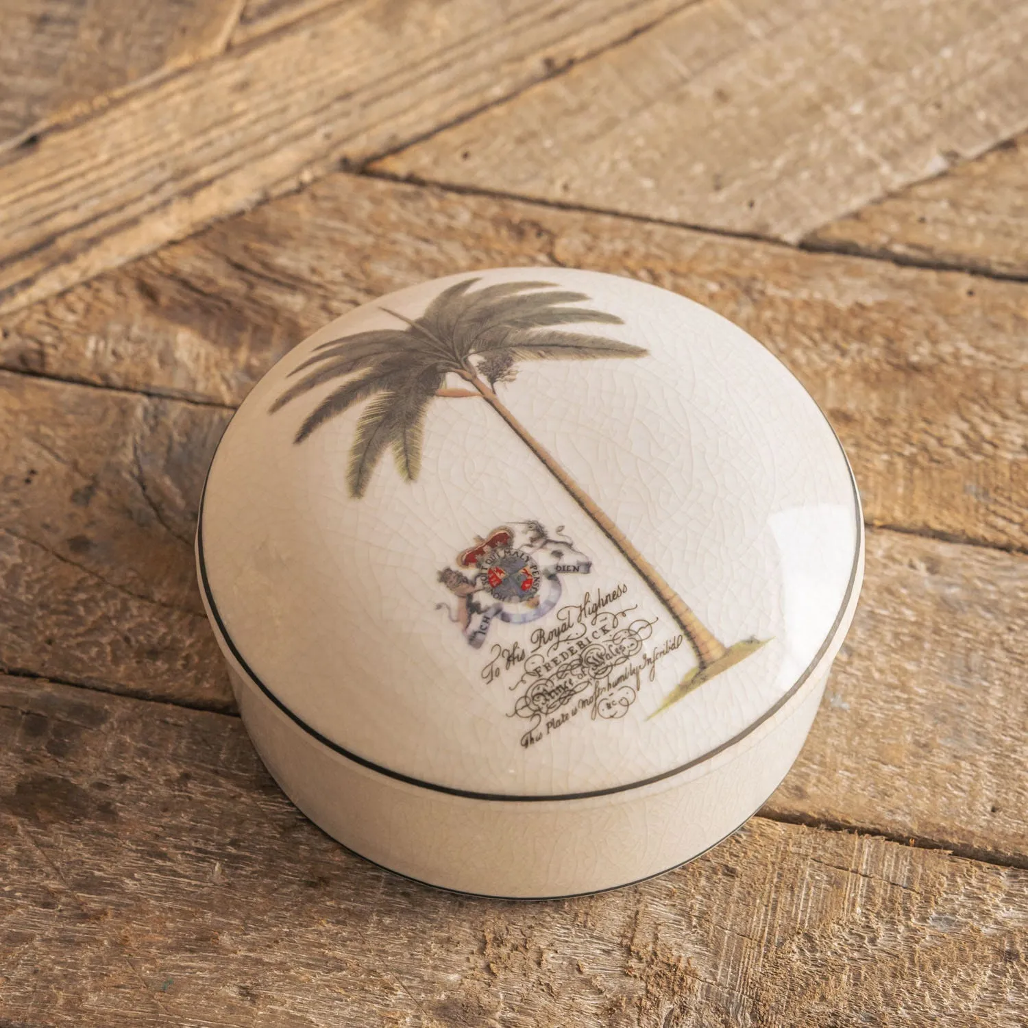 Round Palm Tree Trinket Box - White, Porcelain