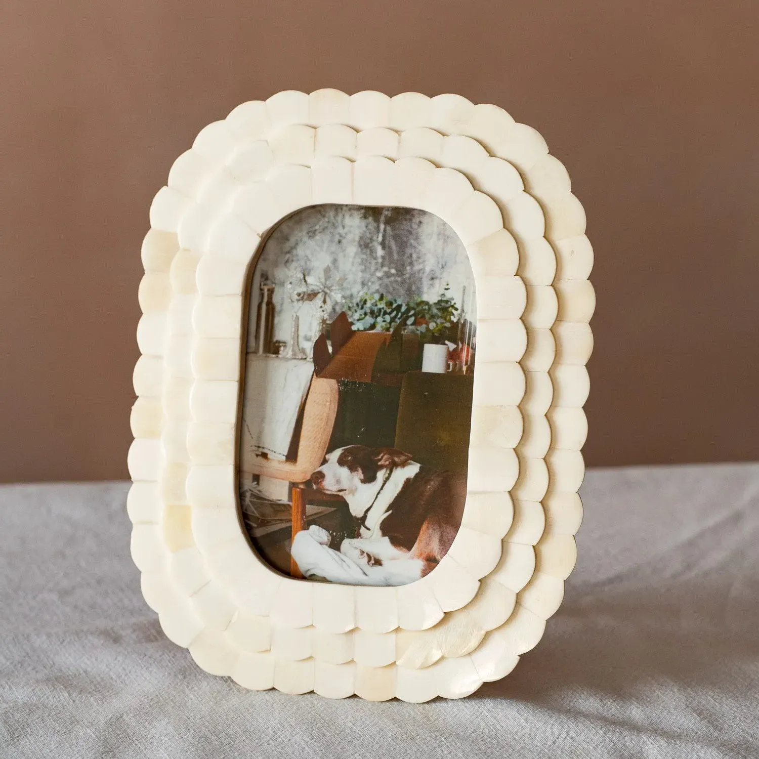 Round Scalloped Photo Frame - Bone image