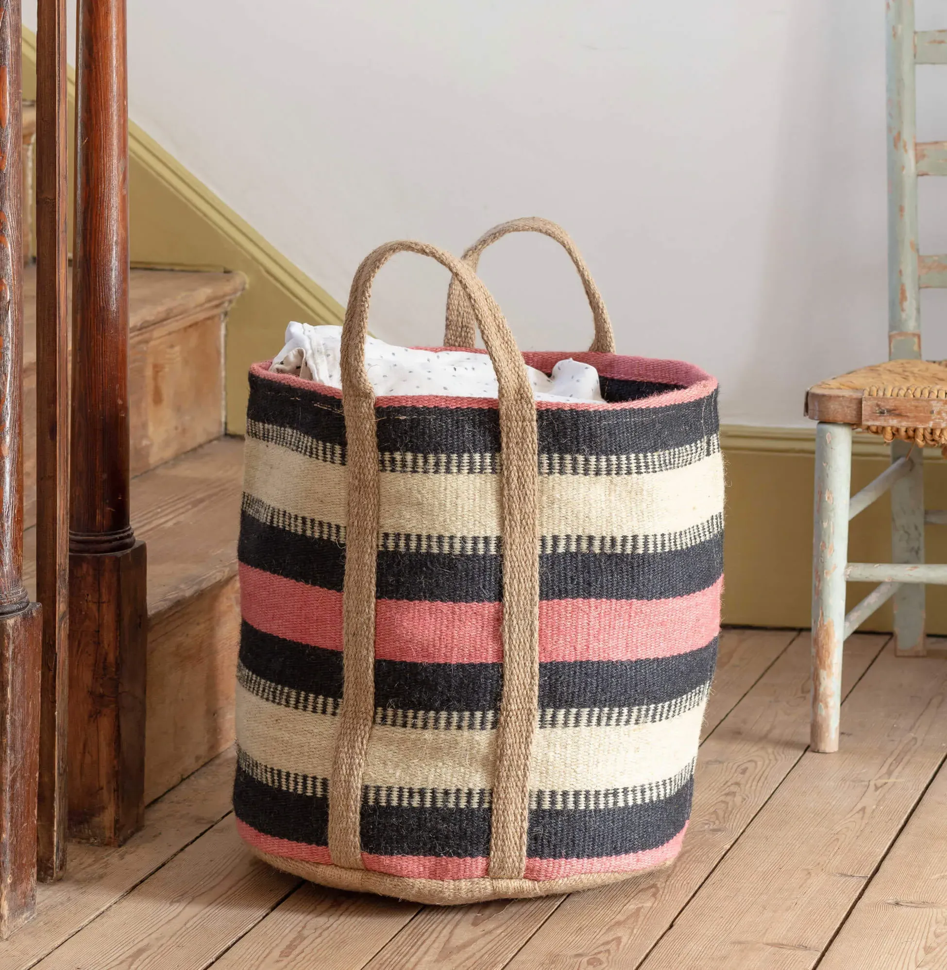 Round Storage Basket with Handles - Jute