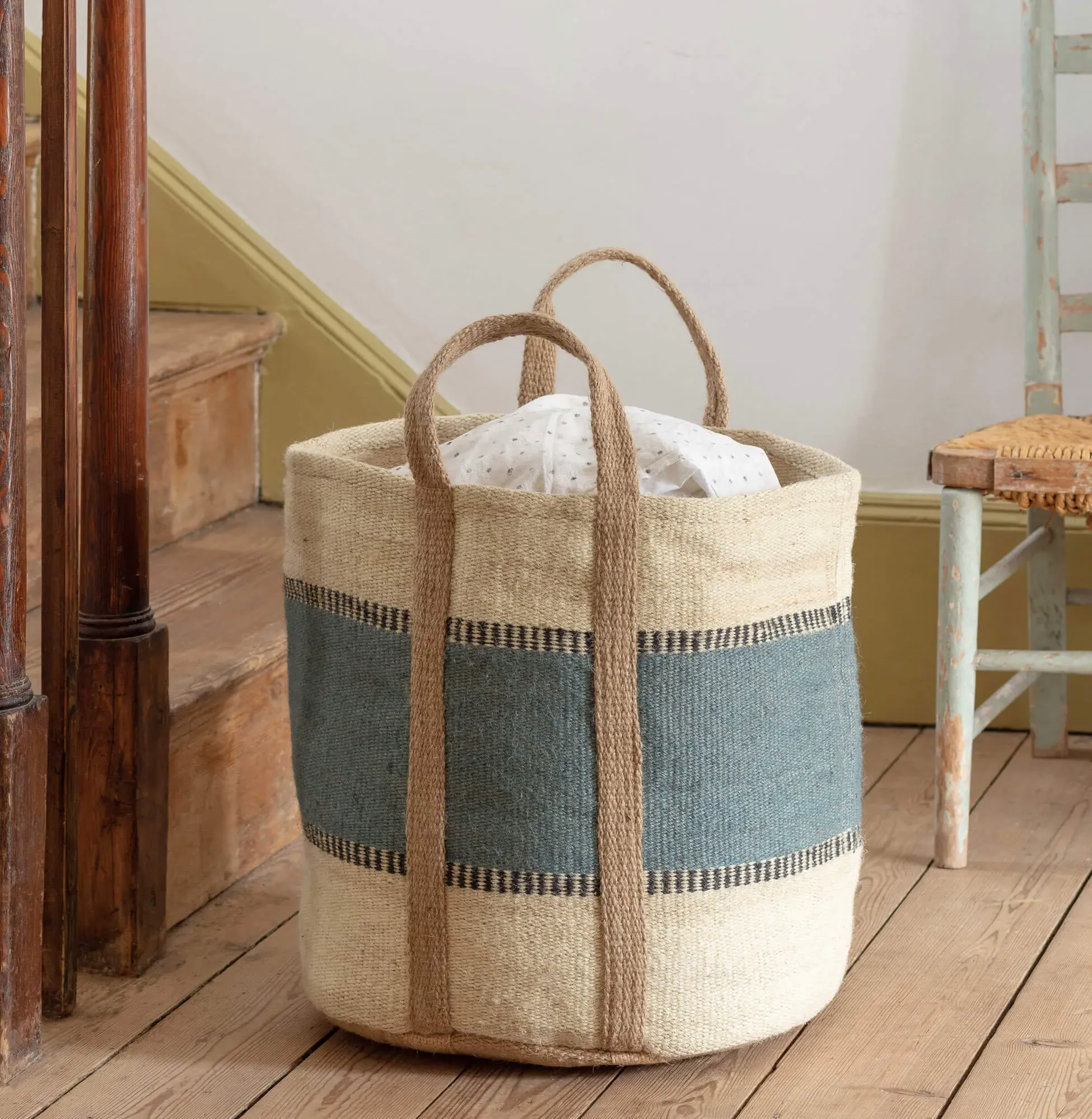 Round Storage Basket with Handles - Mustard, Jute