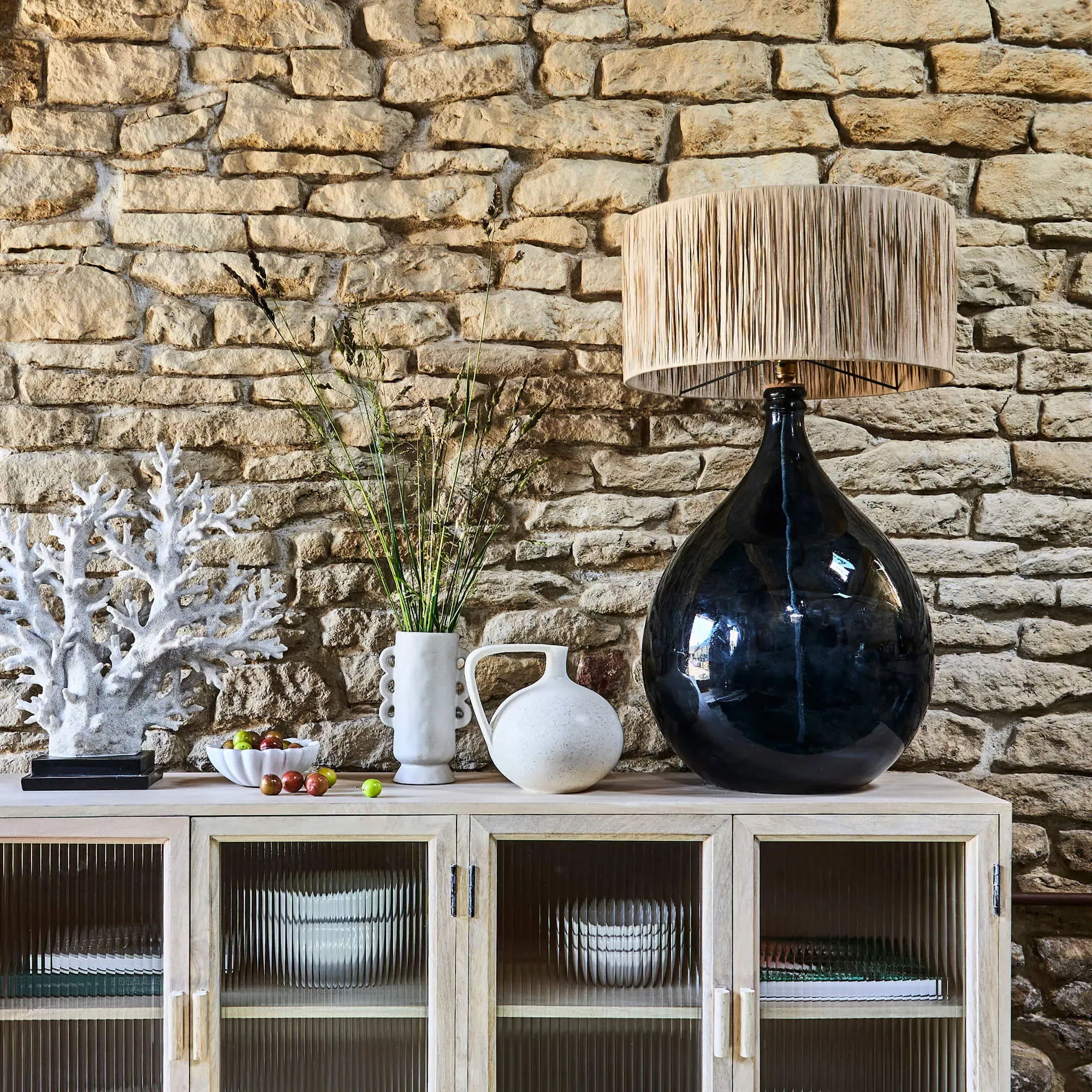 Round Table Lamp - Blue, Glass