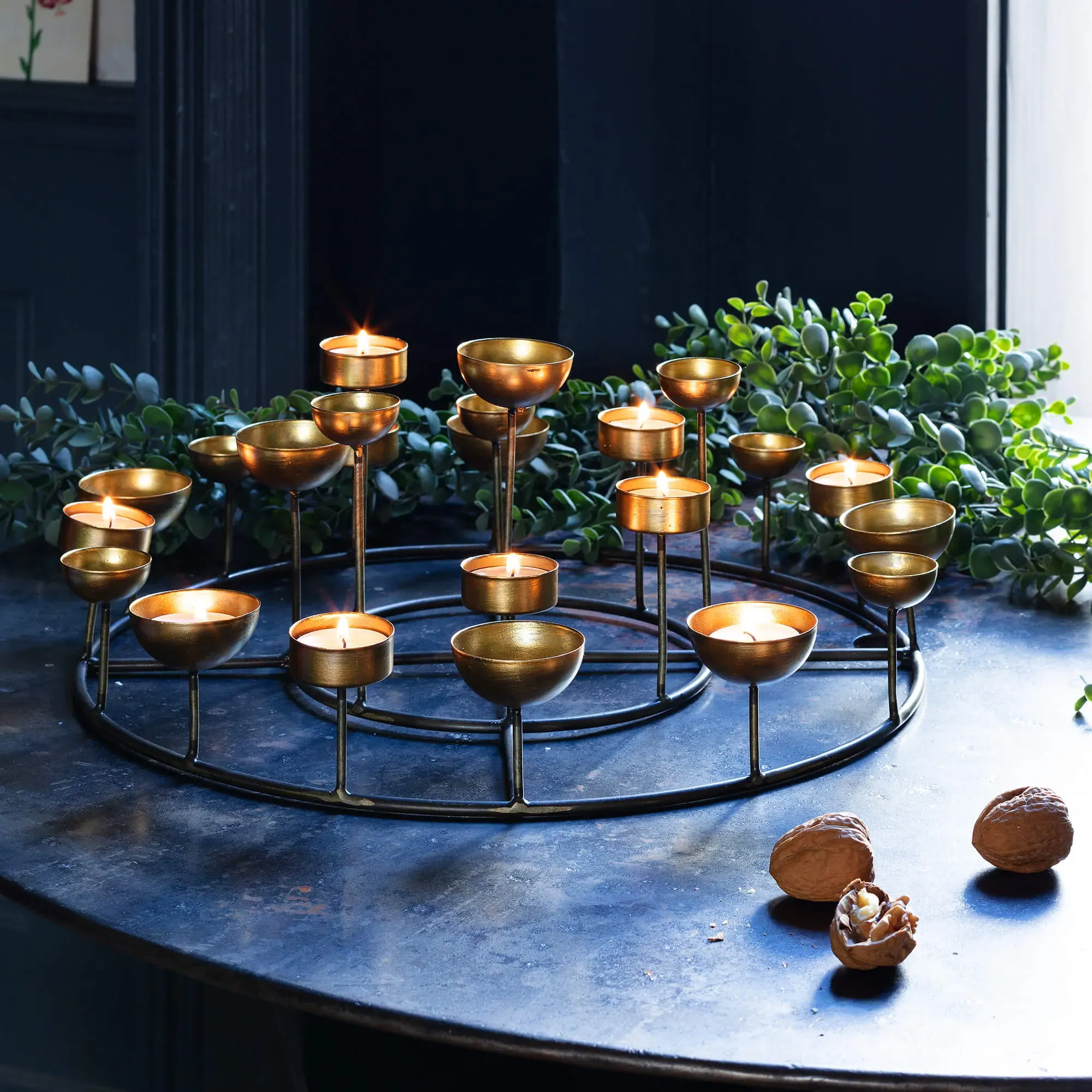 Round Tea Light Holder - Gold, Metal