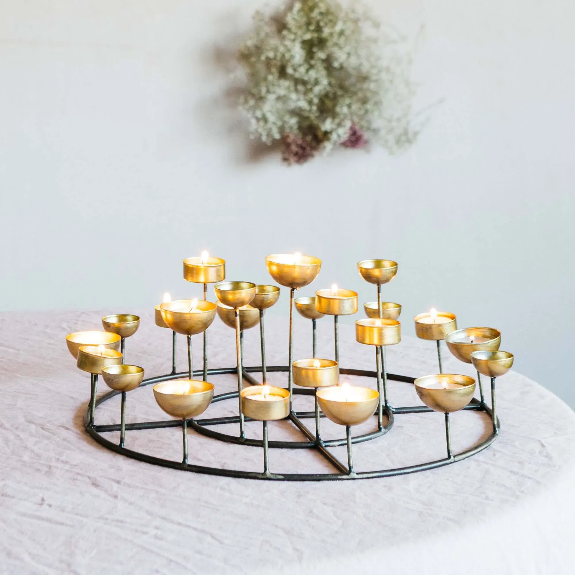 Round Tea Light Holder - Gold, Metal