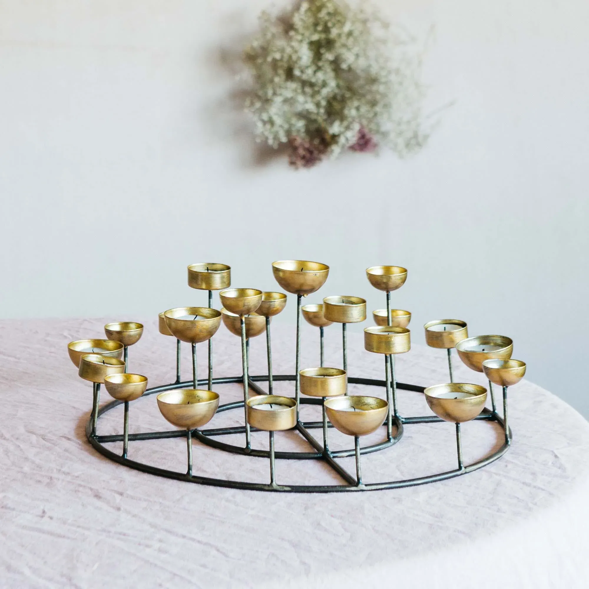 Round Tea Light Holder - Gold, Metal
