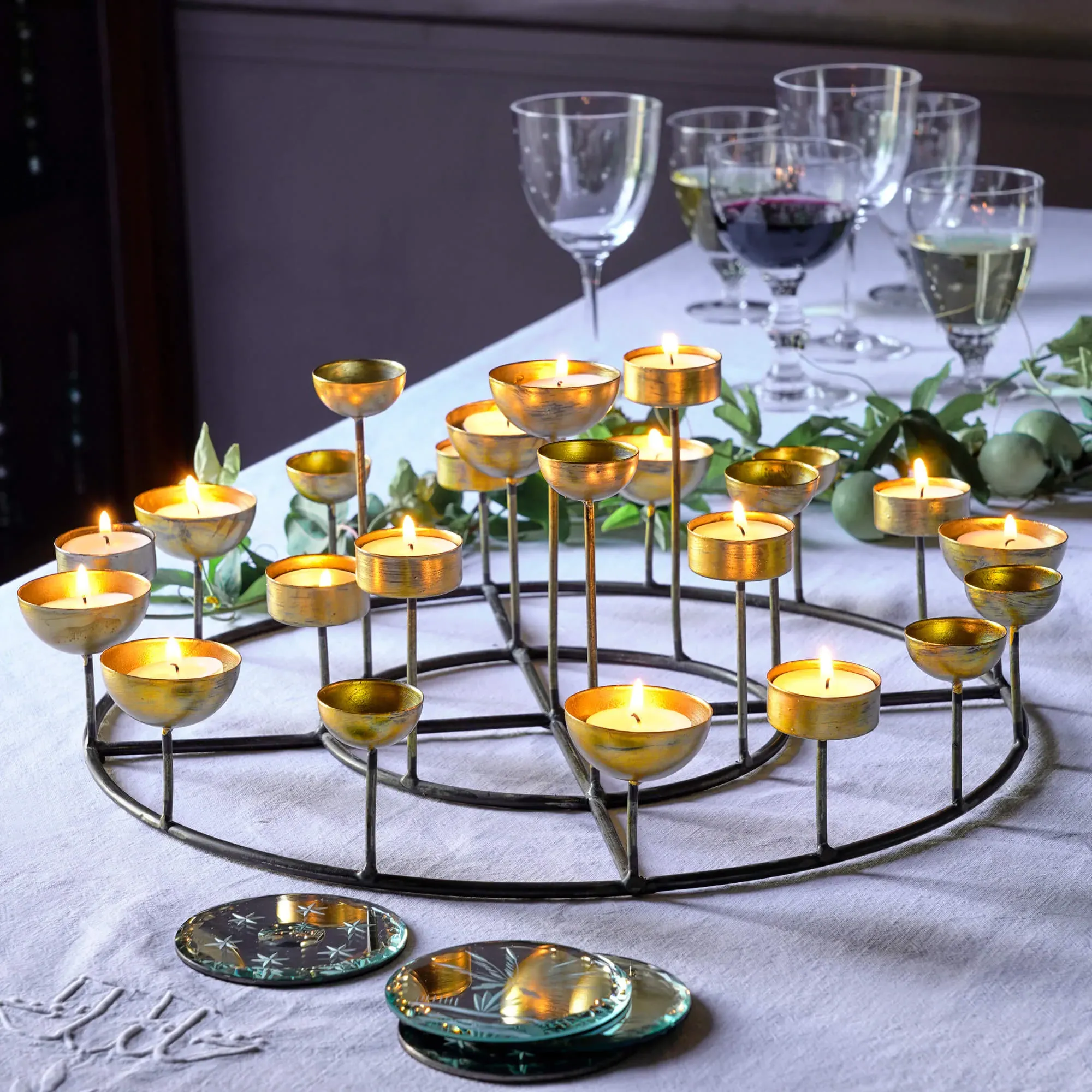 Round Tea Light Holder - Gold, Metal image