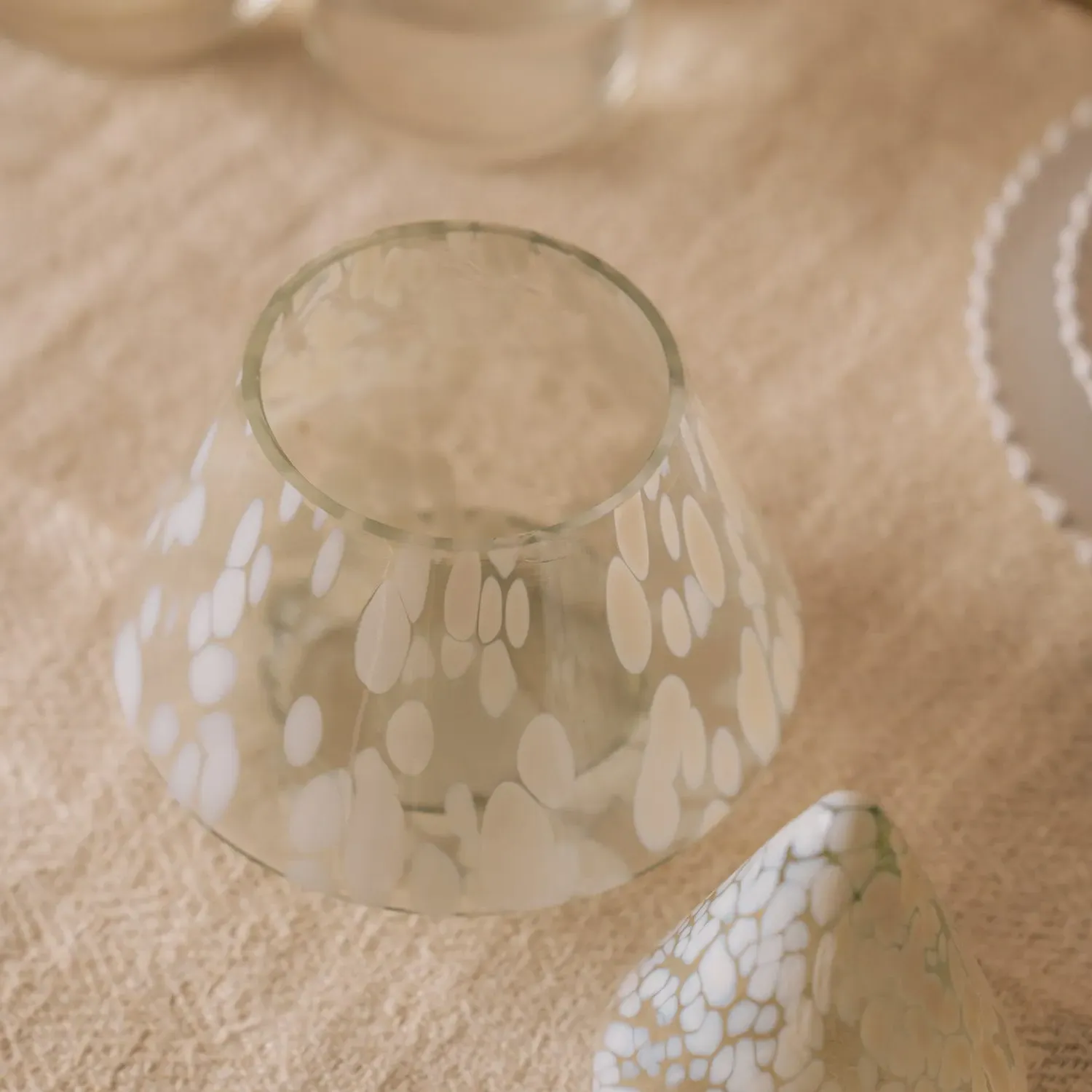 Round Tree Pot with Lid - White Speckled, Glass