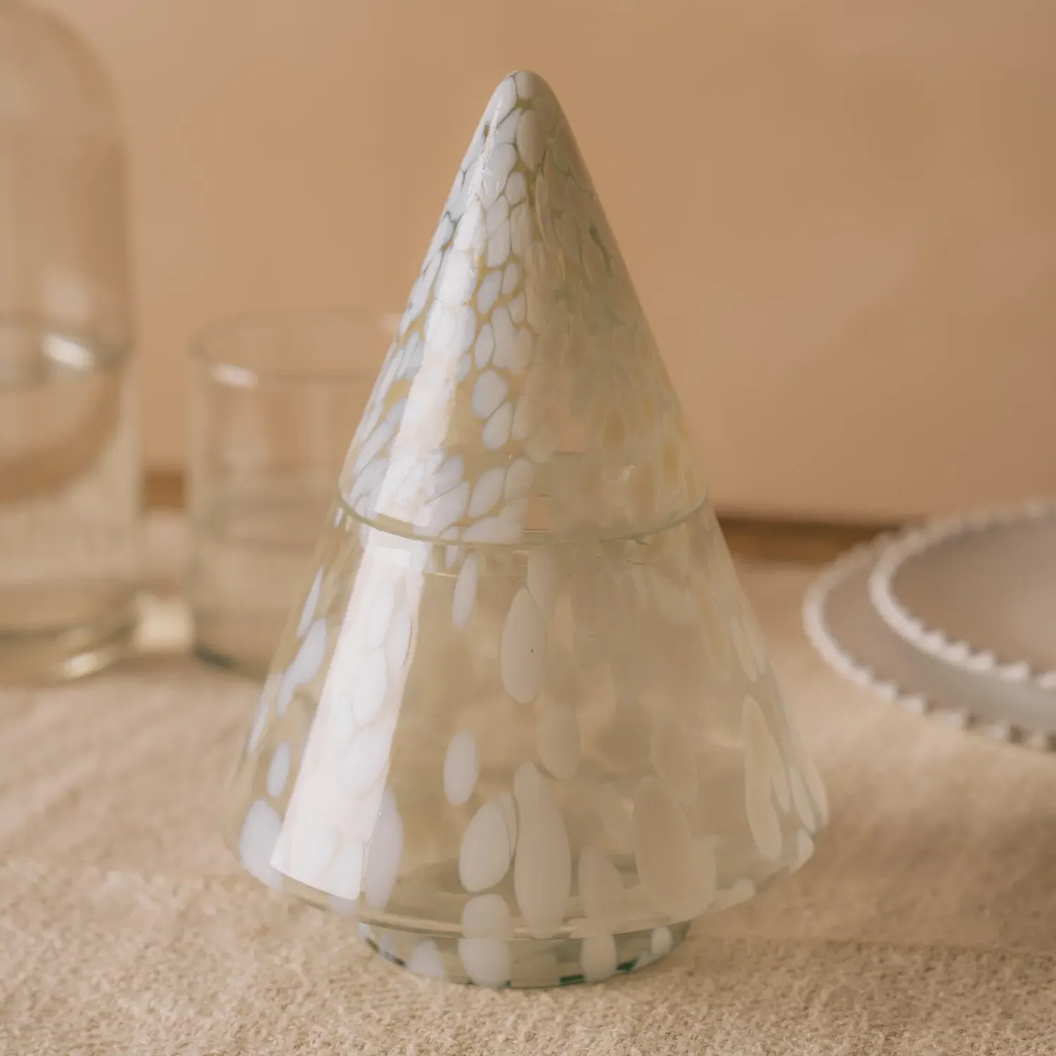 Round Tree Pot with Lid - White Speckled, Glass image