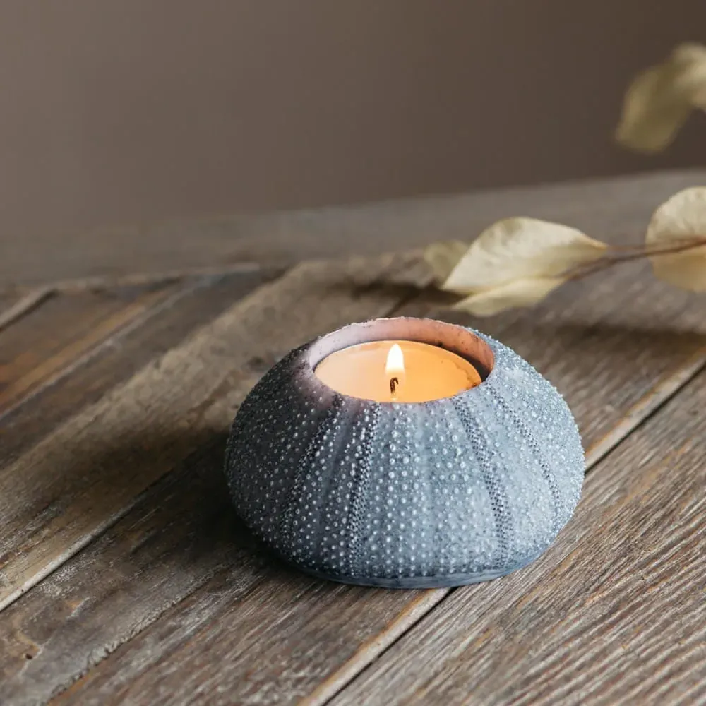 Round Urchin Candle Holder - Blue, Polyresin image