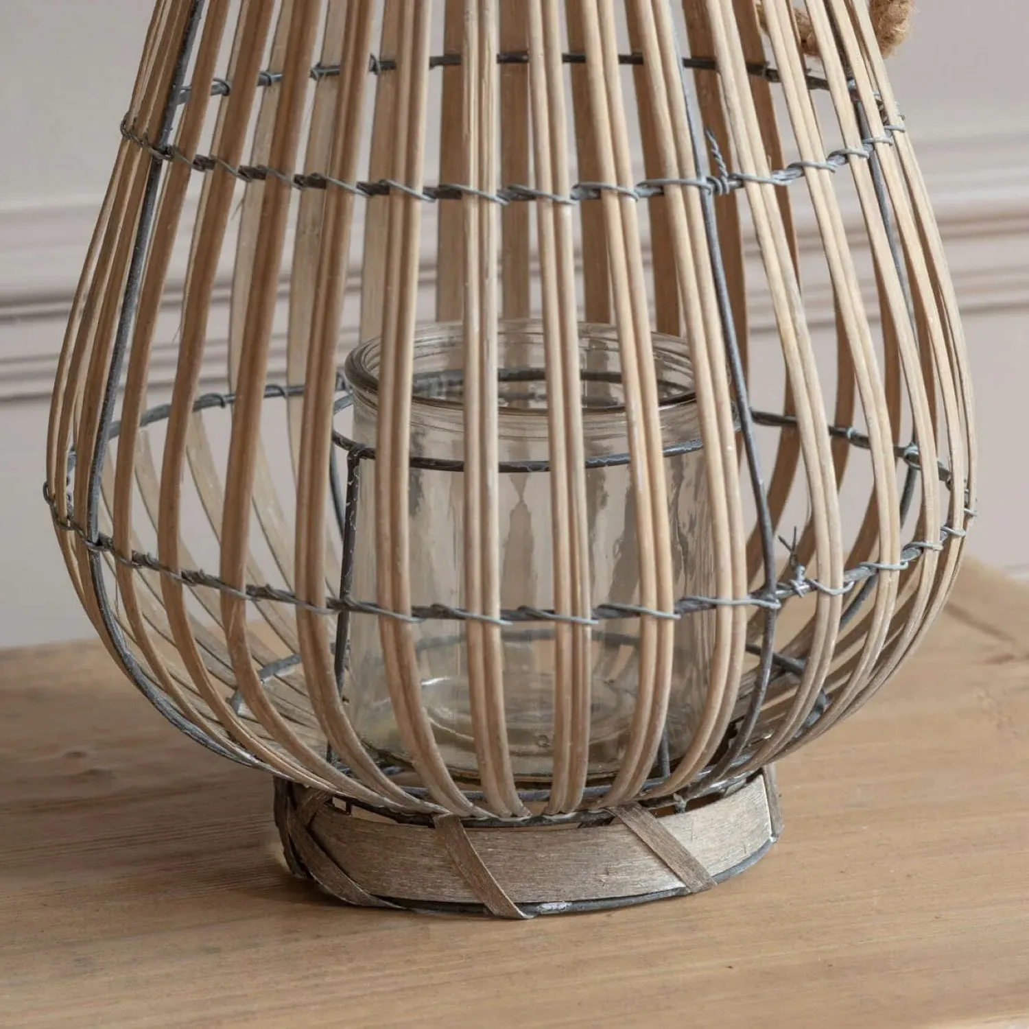 Round Willow Lantern with Handle - Grey