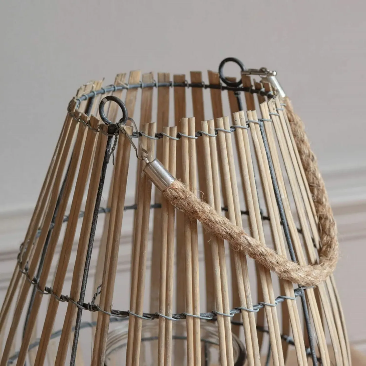 Round Willow Lantern with Handle - Grey