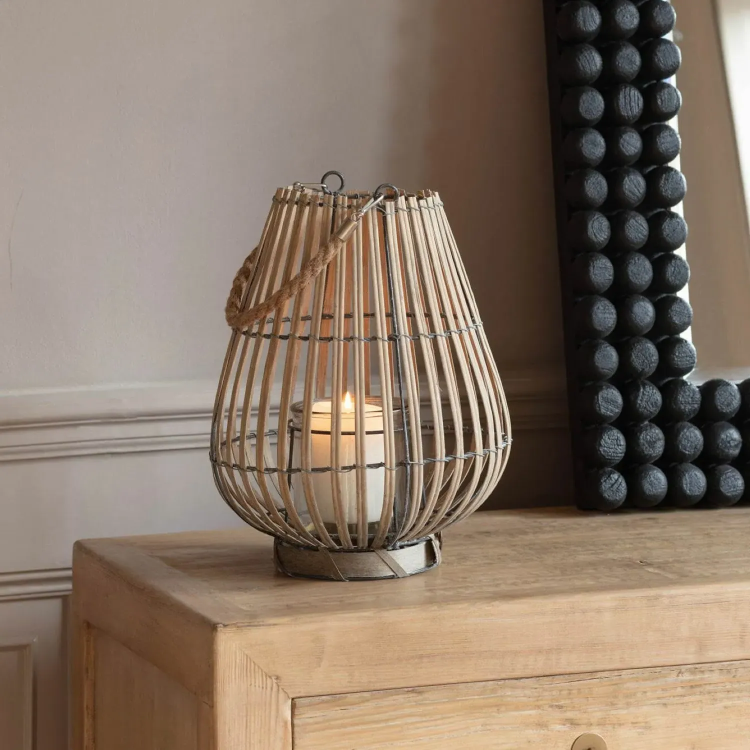 Round Willow Lantern with Handle - Grey image
