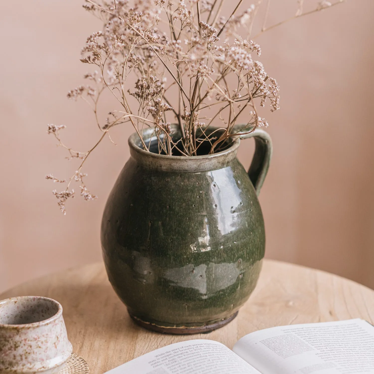Rustic Handled Vase - Green, Ceramic
