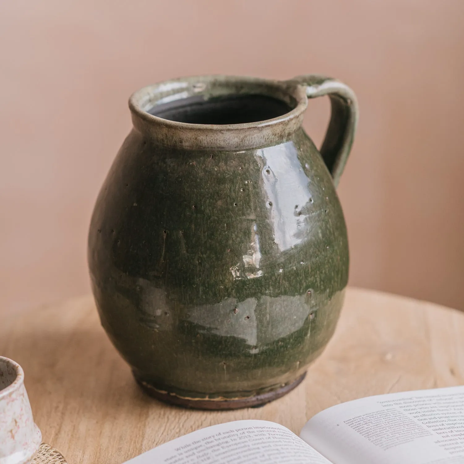 Rustic Handled Vase - Green, Ceramic