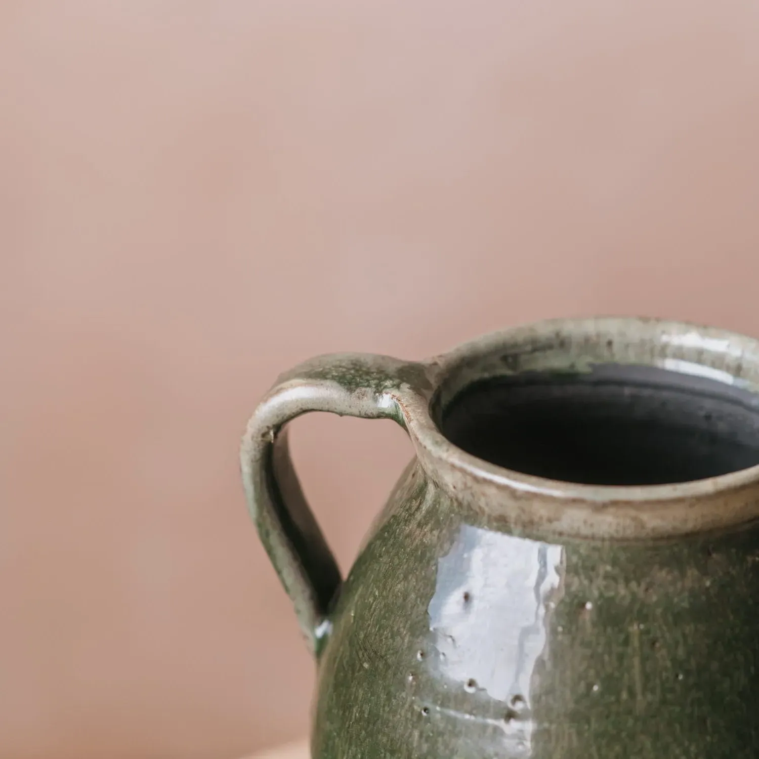 Rustic Handled Vase - Green, Ceramic