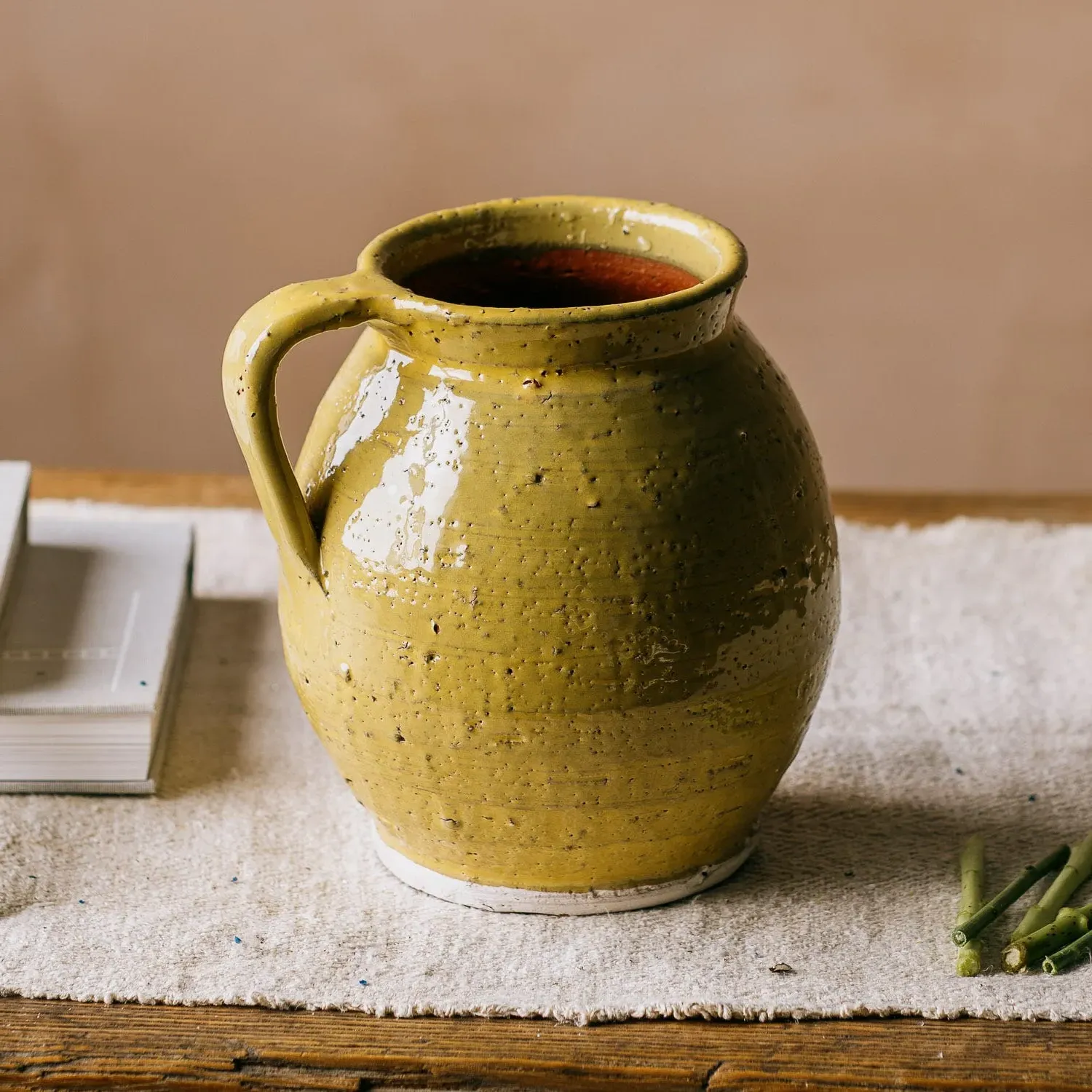 Rustic Handled Vase - Mustard, Ceramic