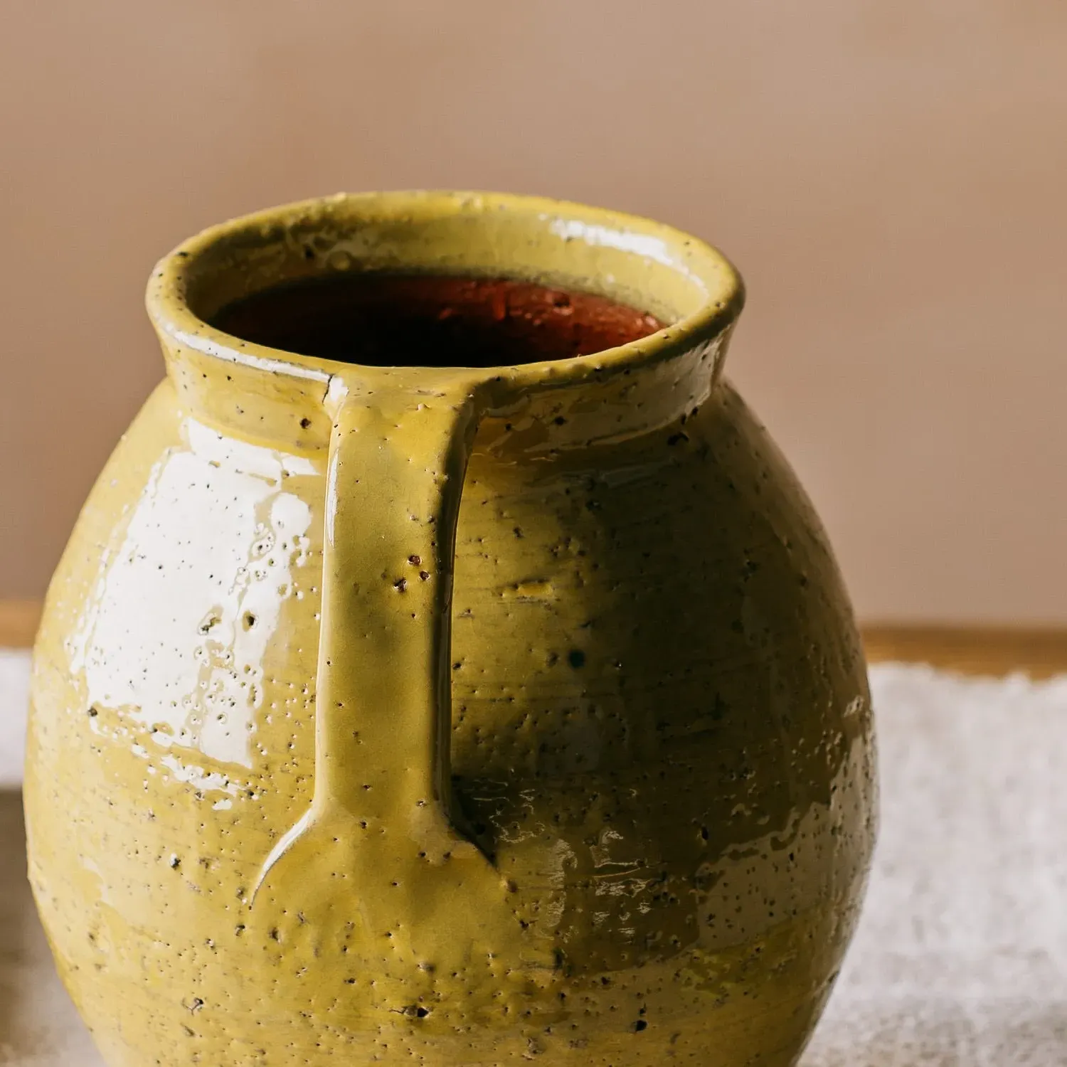 Rustic Handled Vase - Mustard, Ceramic