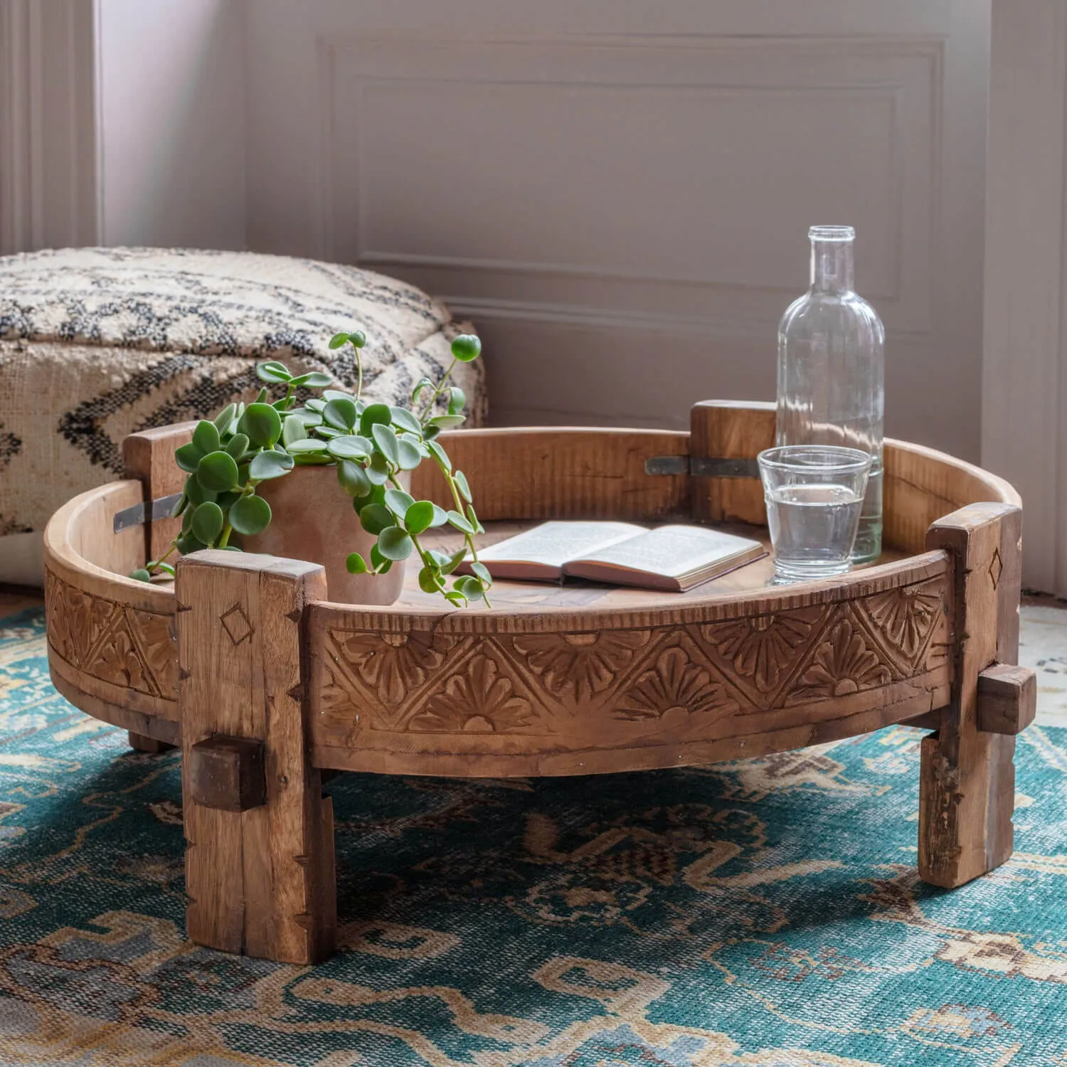 Ryka Round Grinder Side Table - Brown, Wood