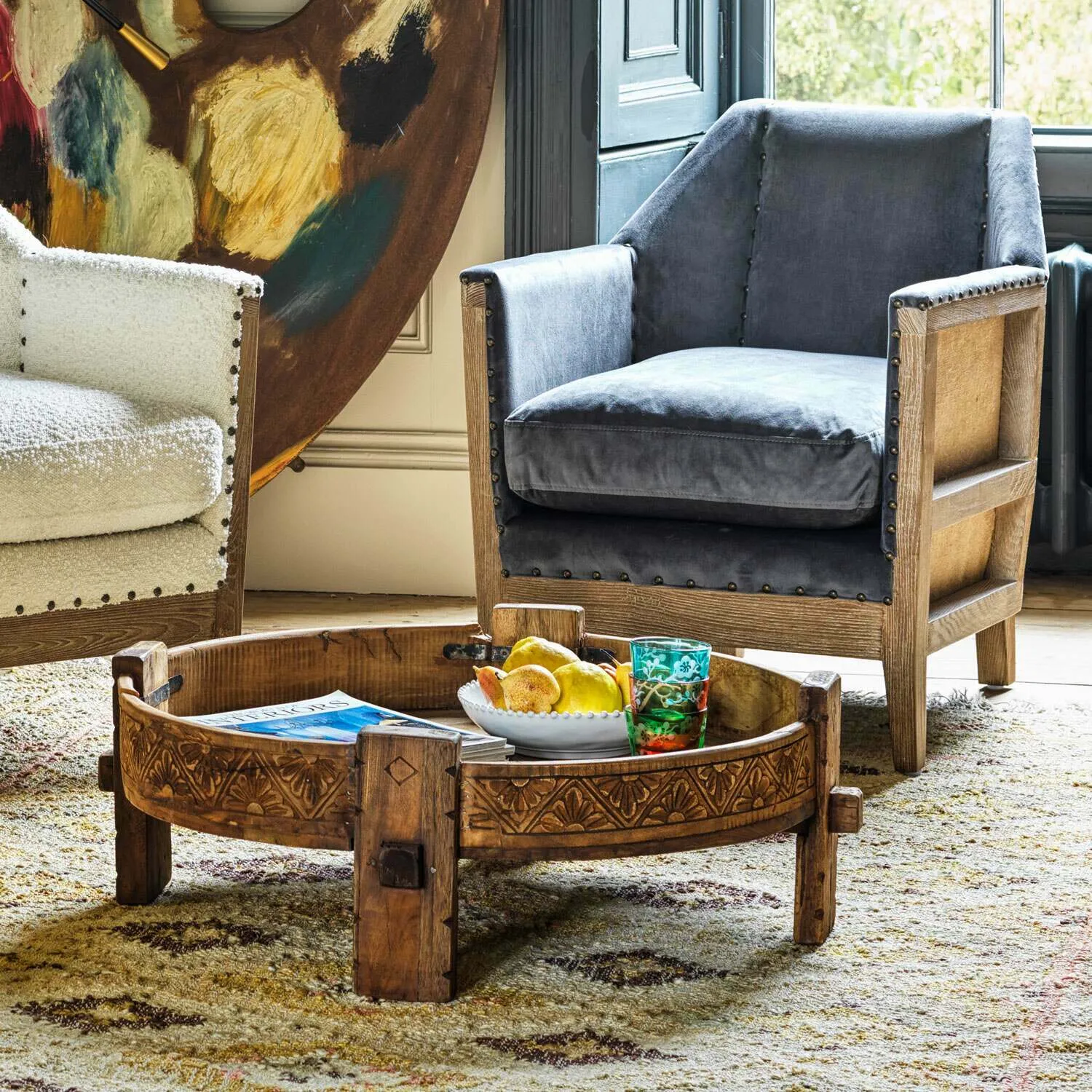 Ryka Round Grinder Side Table - Brown, Wood image