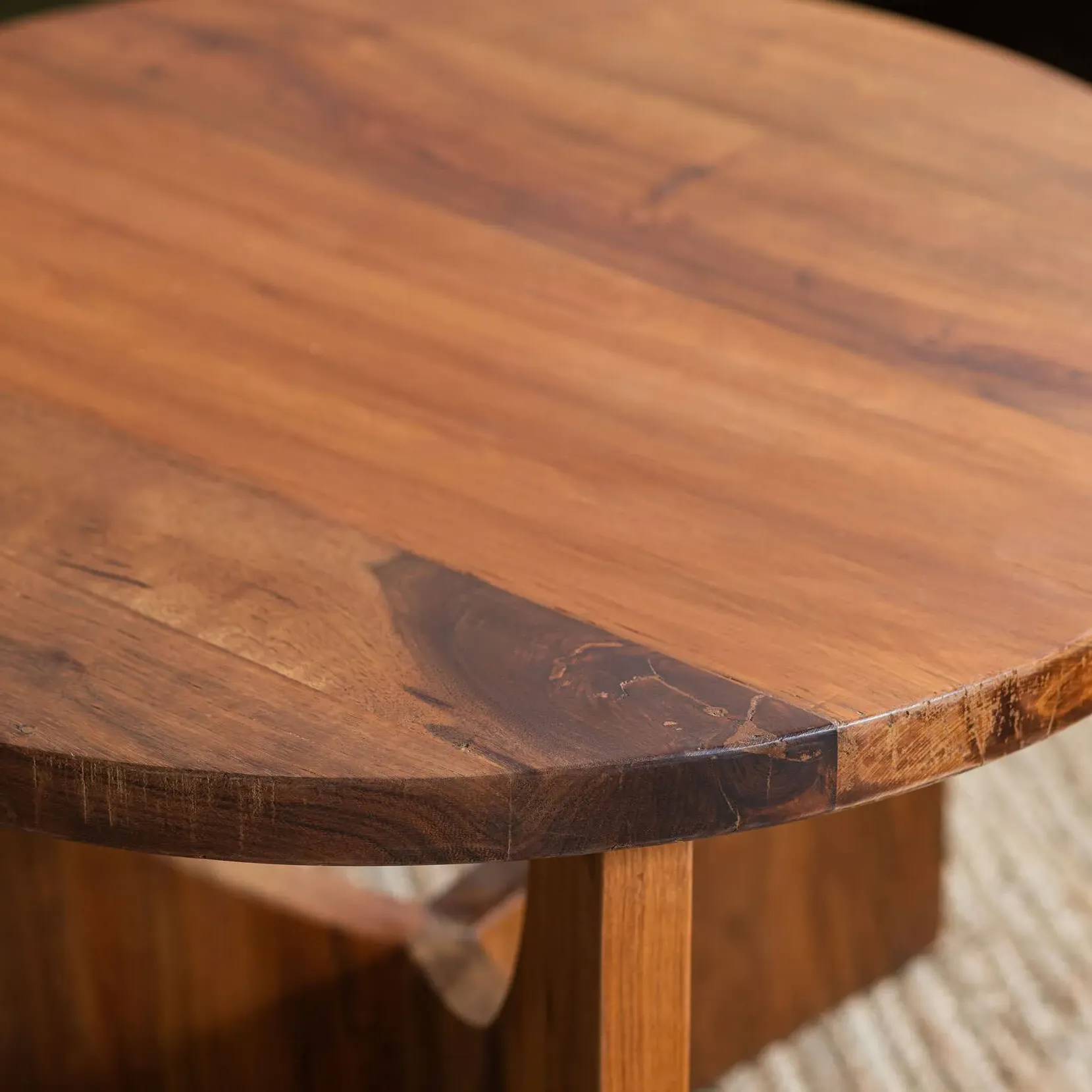 Sadie Round Coffee Table - Golden, Reclaimed Wood