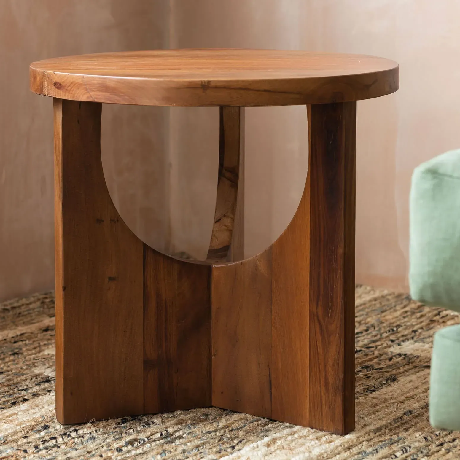 Sadie Round Side Table - Golden, Reclaimed Wood