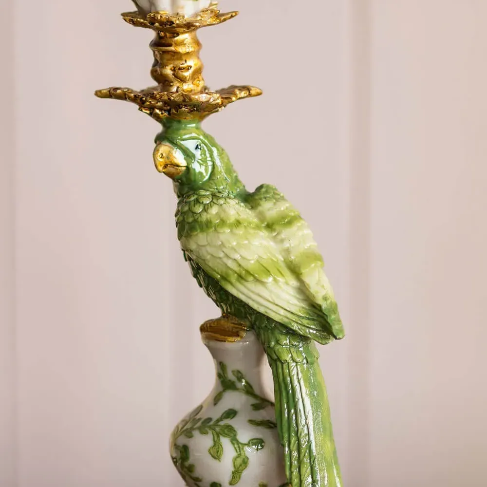 Sage Green Ceramic Parrot Candle Holder - Green, Resin