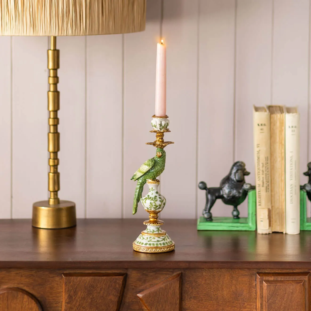 Sage Green Ceramic Parrot Candle Holder - Green, Resin