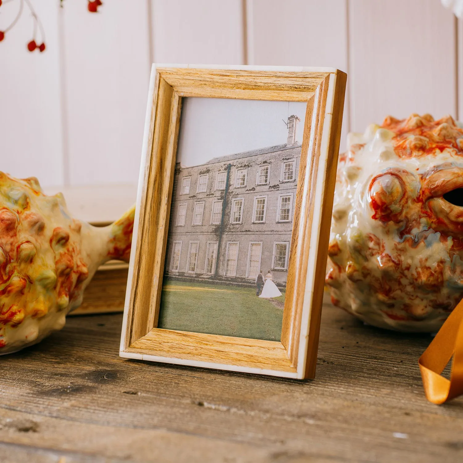 Sagwaan Wood and Bone Photo Frame 4x6 inch - Golden, Wood