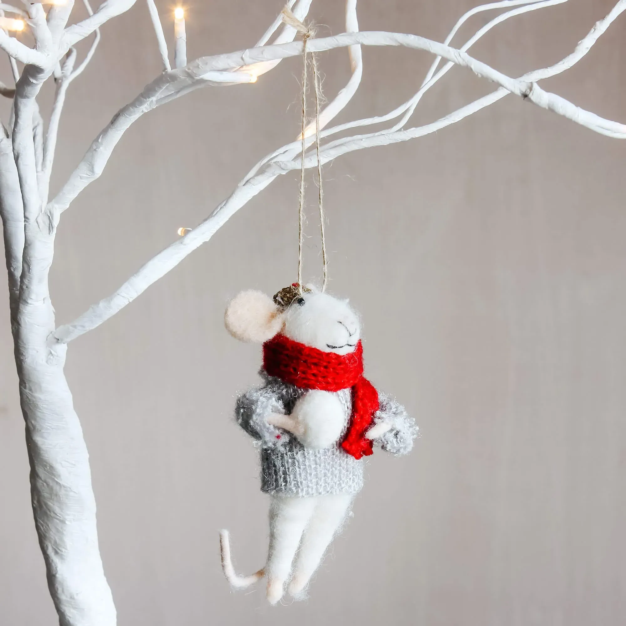 Sammy Snowball Mouse Tree Decoration - White, Foam image