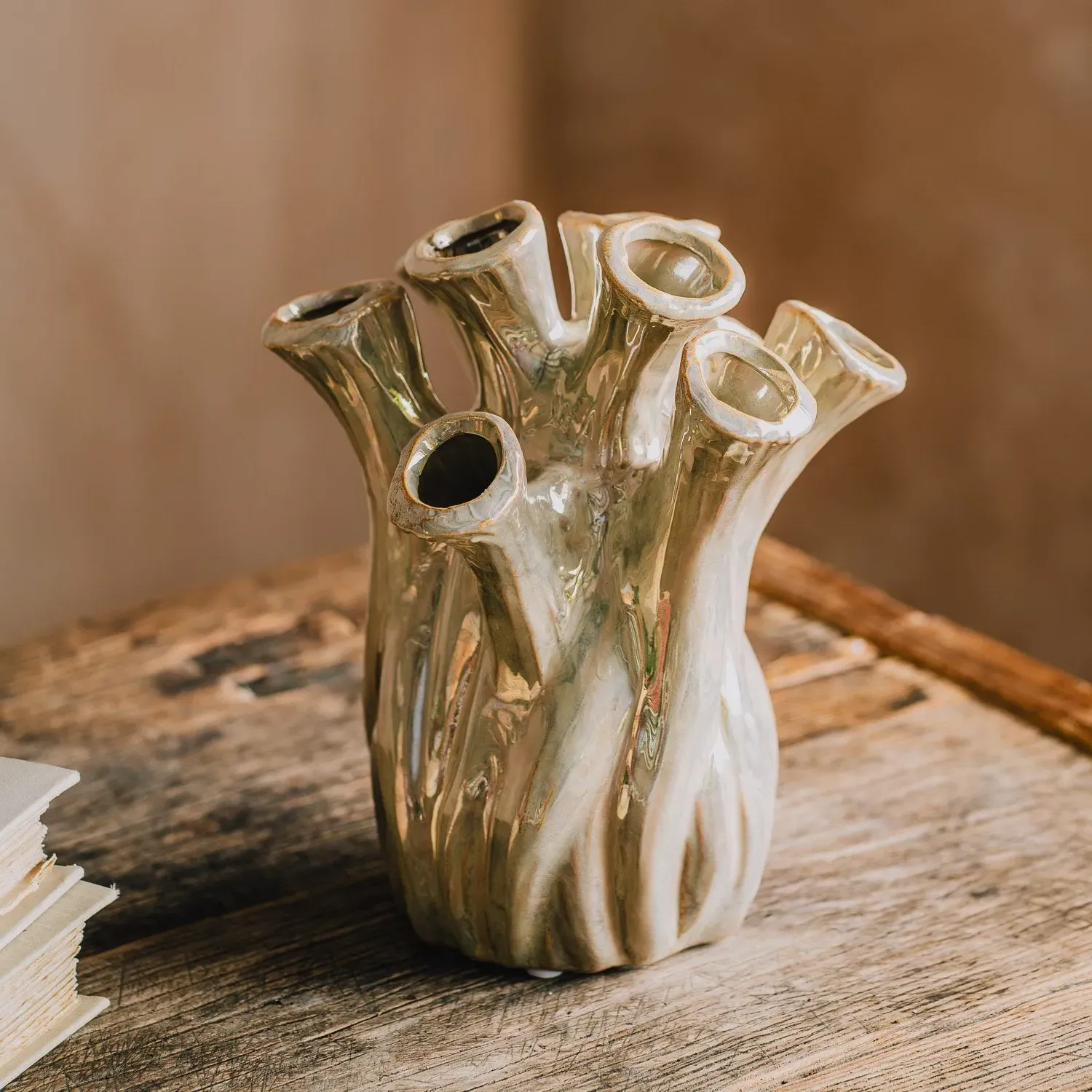 Sand Multi-Valve Vase Small - Sand, Ceramic