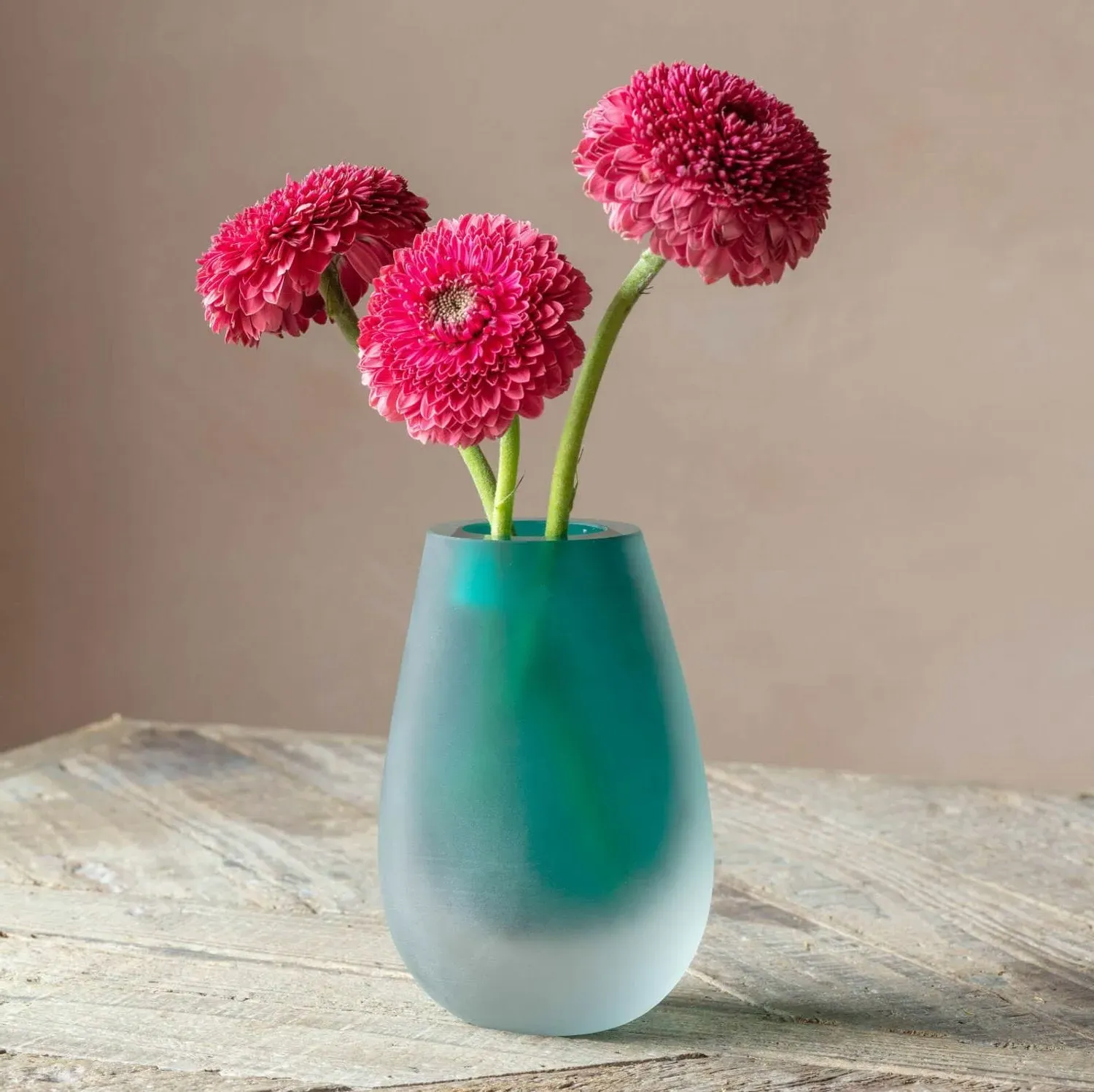 Sandblasted Vase - Teal Green Glass image