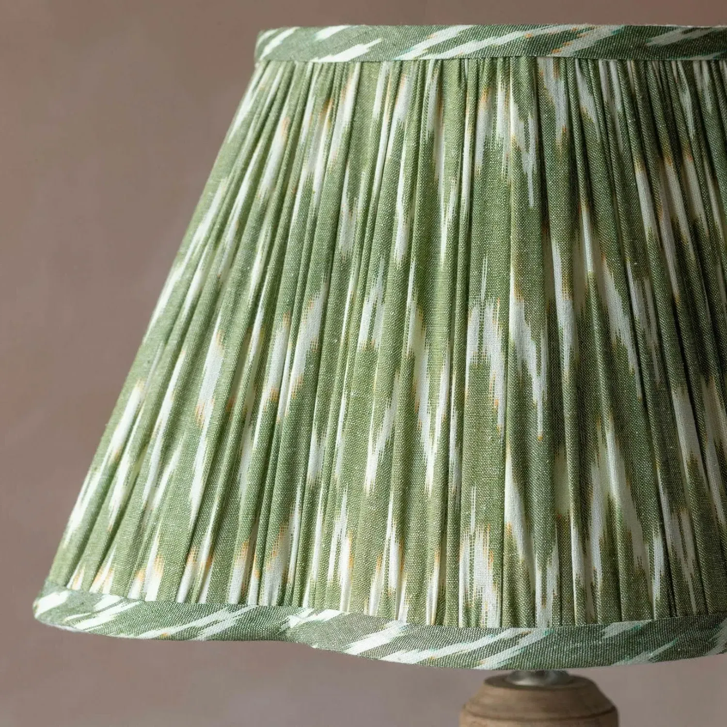 Scalloped 13 inch Empire Lampshade - Olive, Ikat Linen